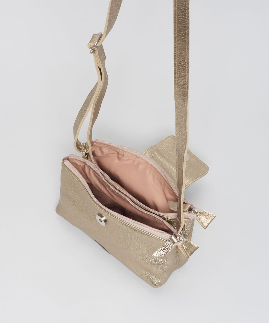 Bolsa p Couro Fernanda - Prata Velho Dourado 3