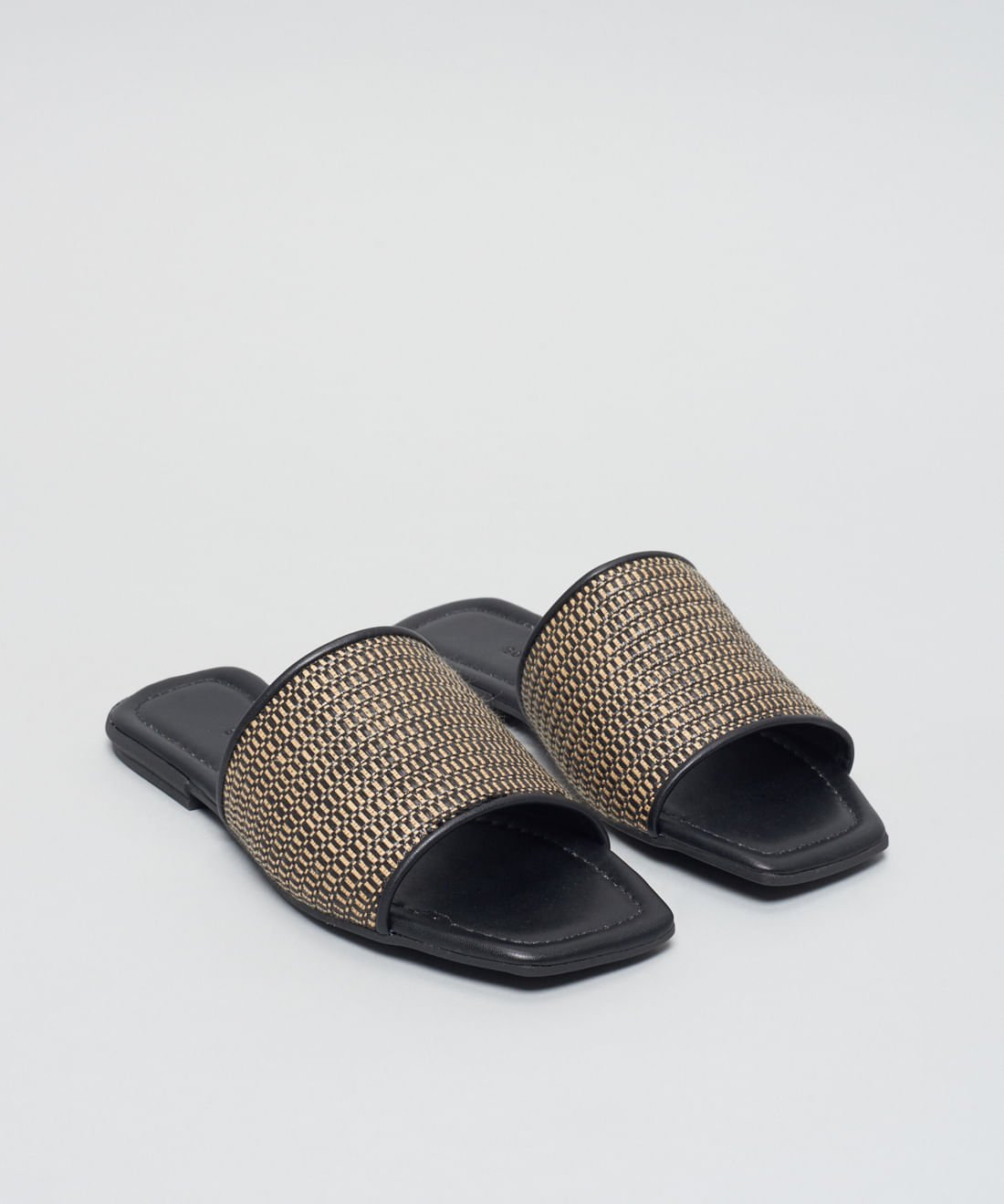 Rasteira Rafia Basica - Palha Preto Preto/Palha 2