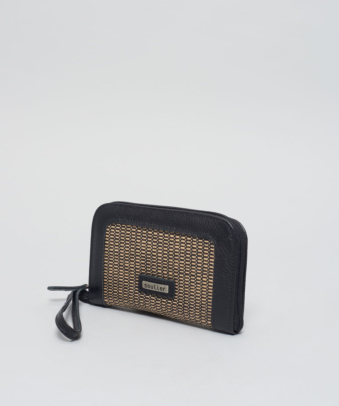 Carteira Couro Rafia - Palha Preto Preto 2