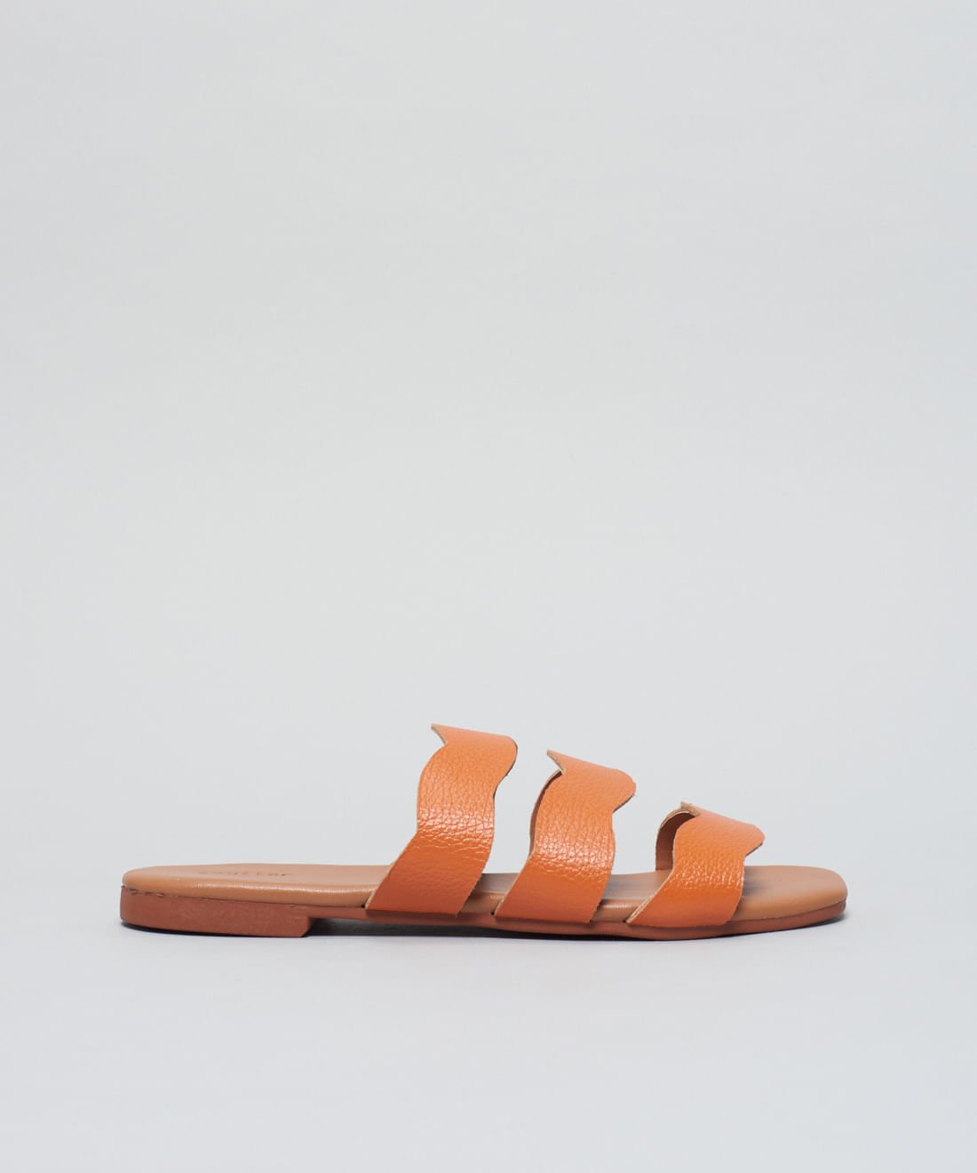 Rasteira Basica Couro Ondas - Tangerina