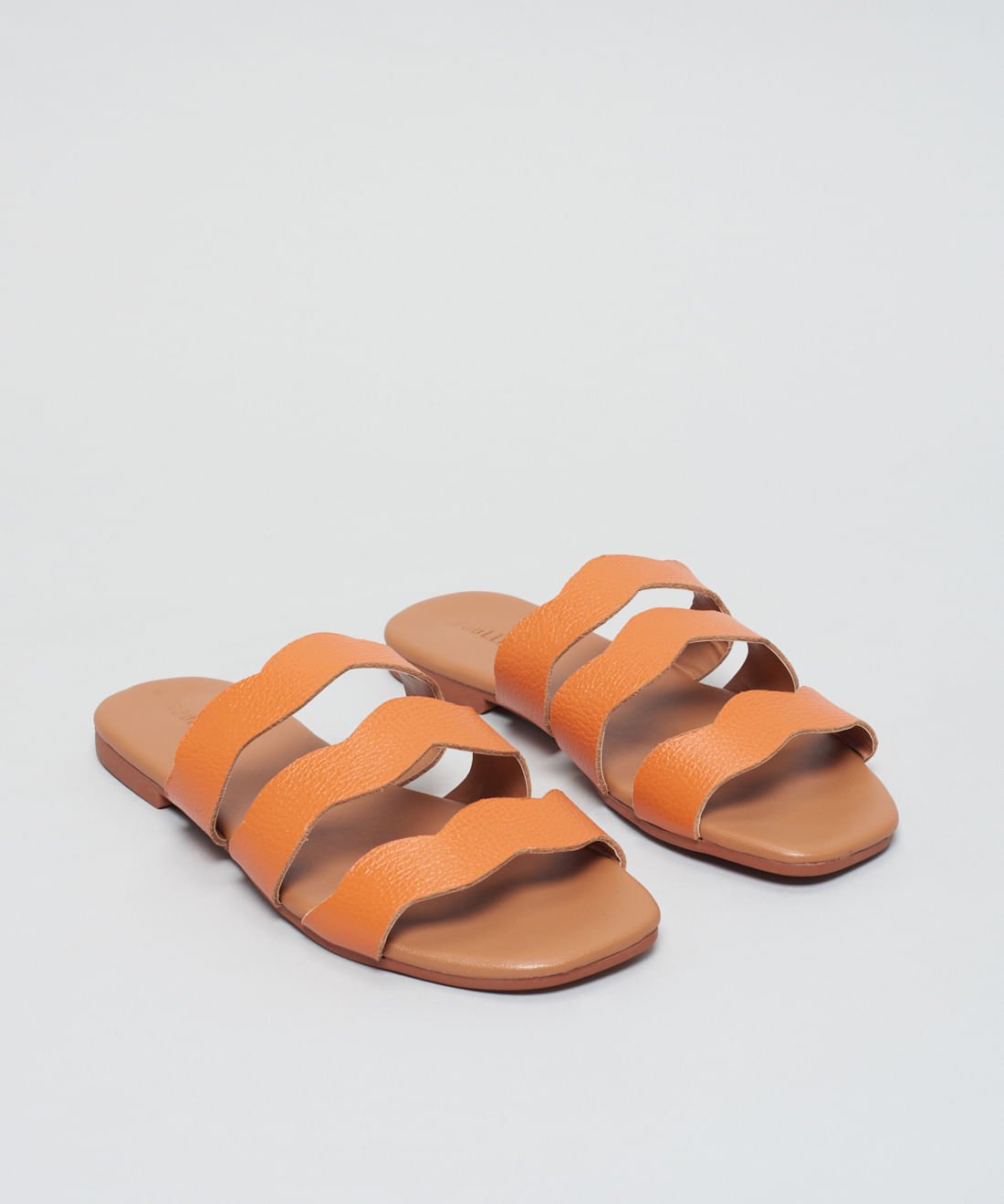 Rasteira Basica Couro Ondas - Tangerina Laranja 2