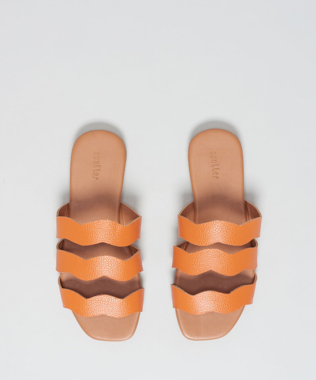 Rasteira Basica Couro Ondas - Tangerina Laranja 4