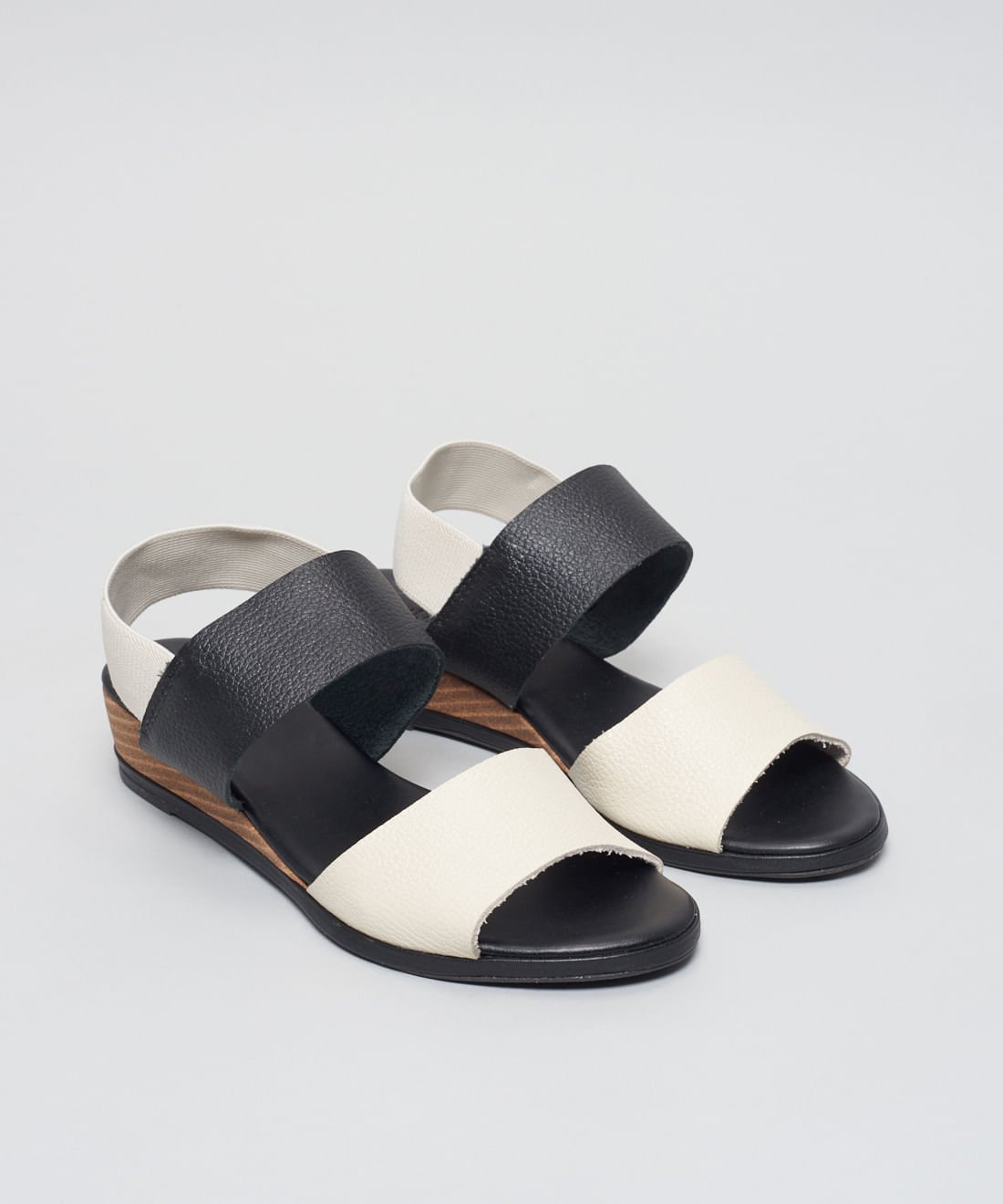 Anabela Couro Elastico Traseiro - Preto/Off White Preto/Off White 2