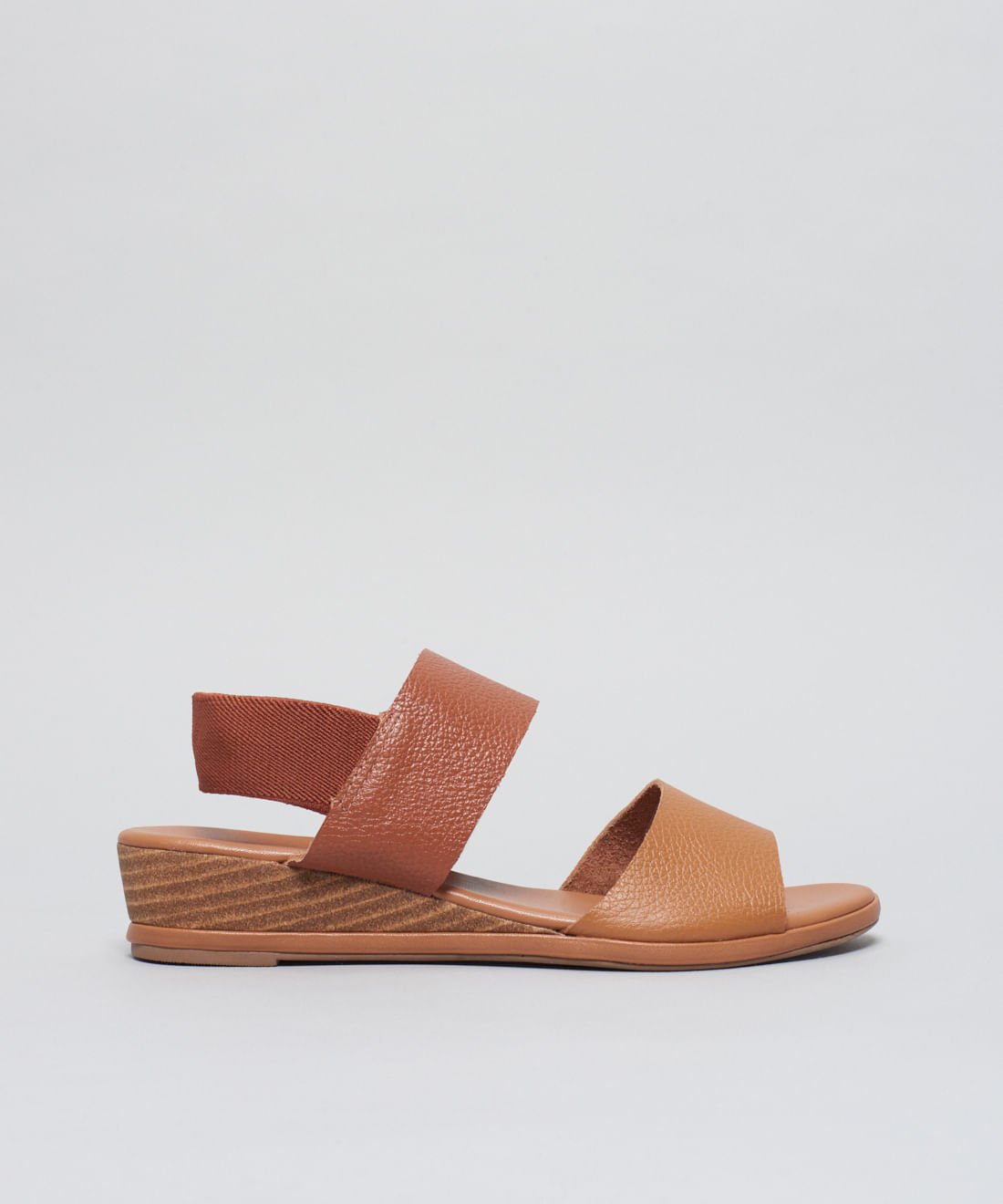 Anabela Couro Elastico Traseiro - Caramelo