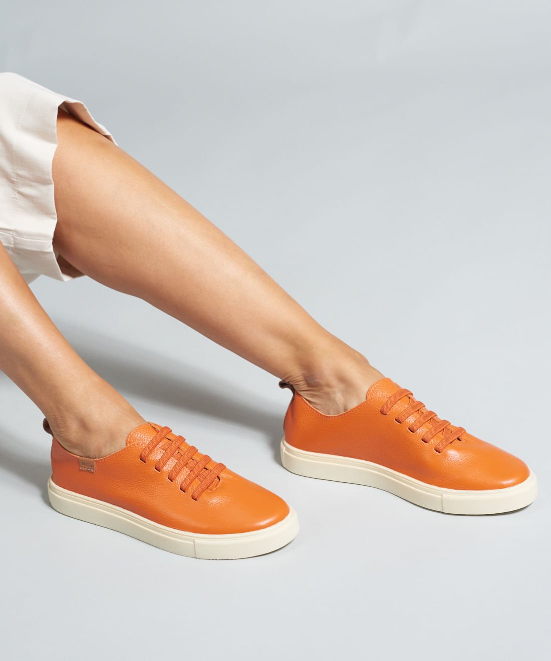 Tenis Couro Elastico Liso - Tangerina Laranja 5