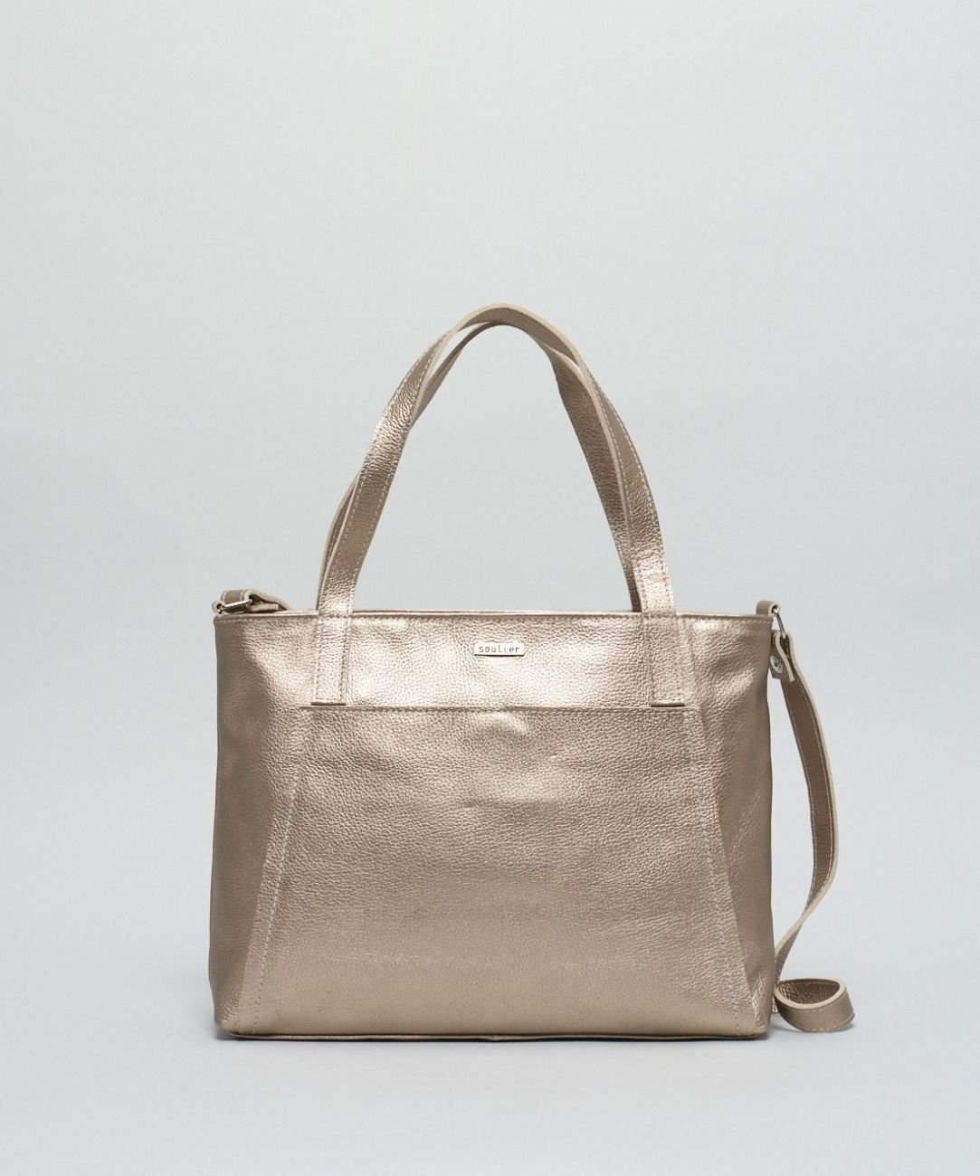 Bolsa g Couro Alice - Prata Velho Dourado 3