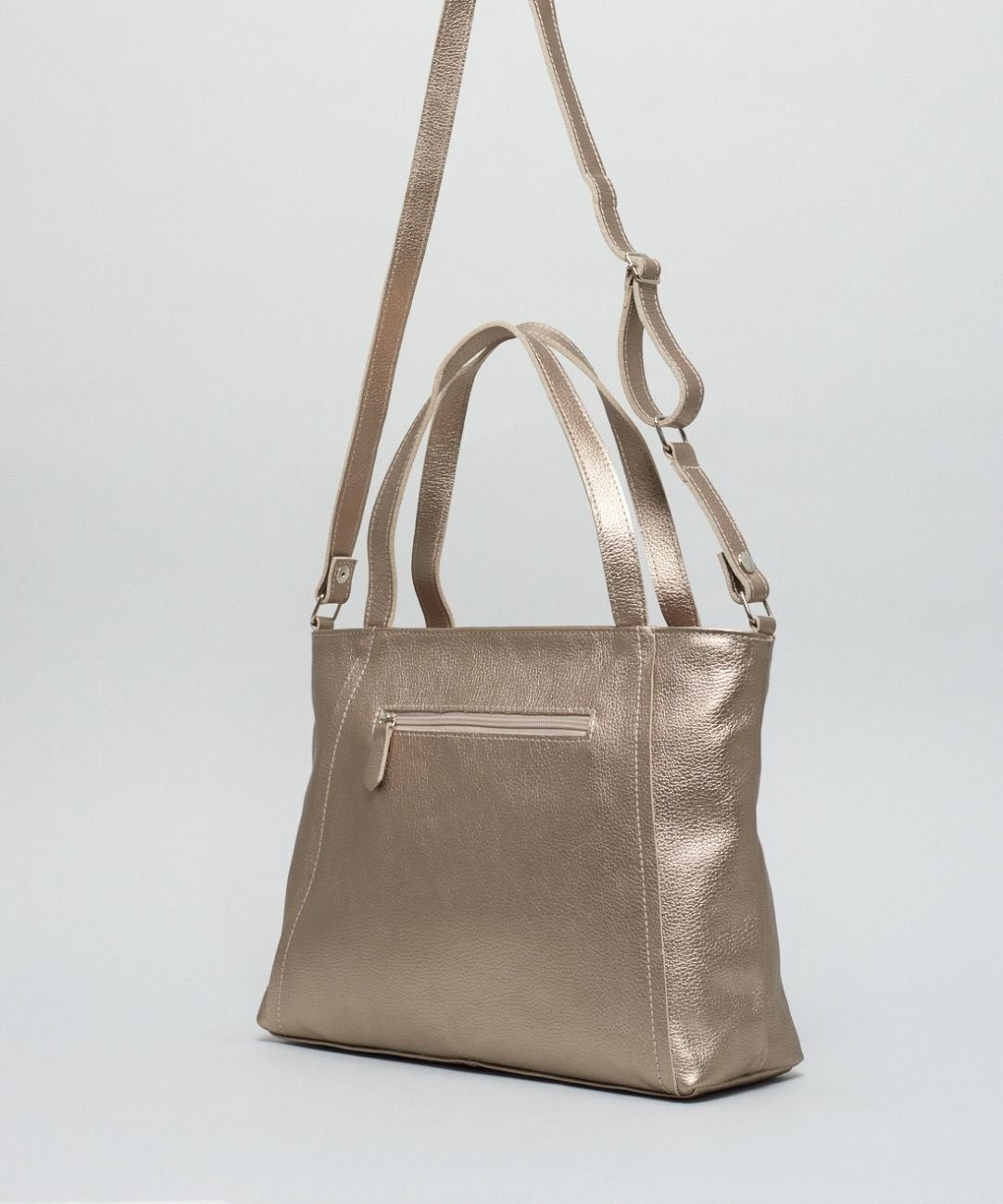 Bolsa g Couro Alice - Prata Velho Dourado 4