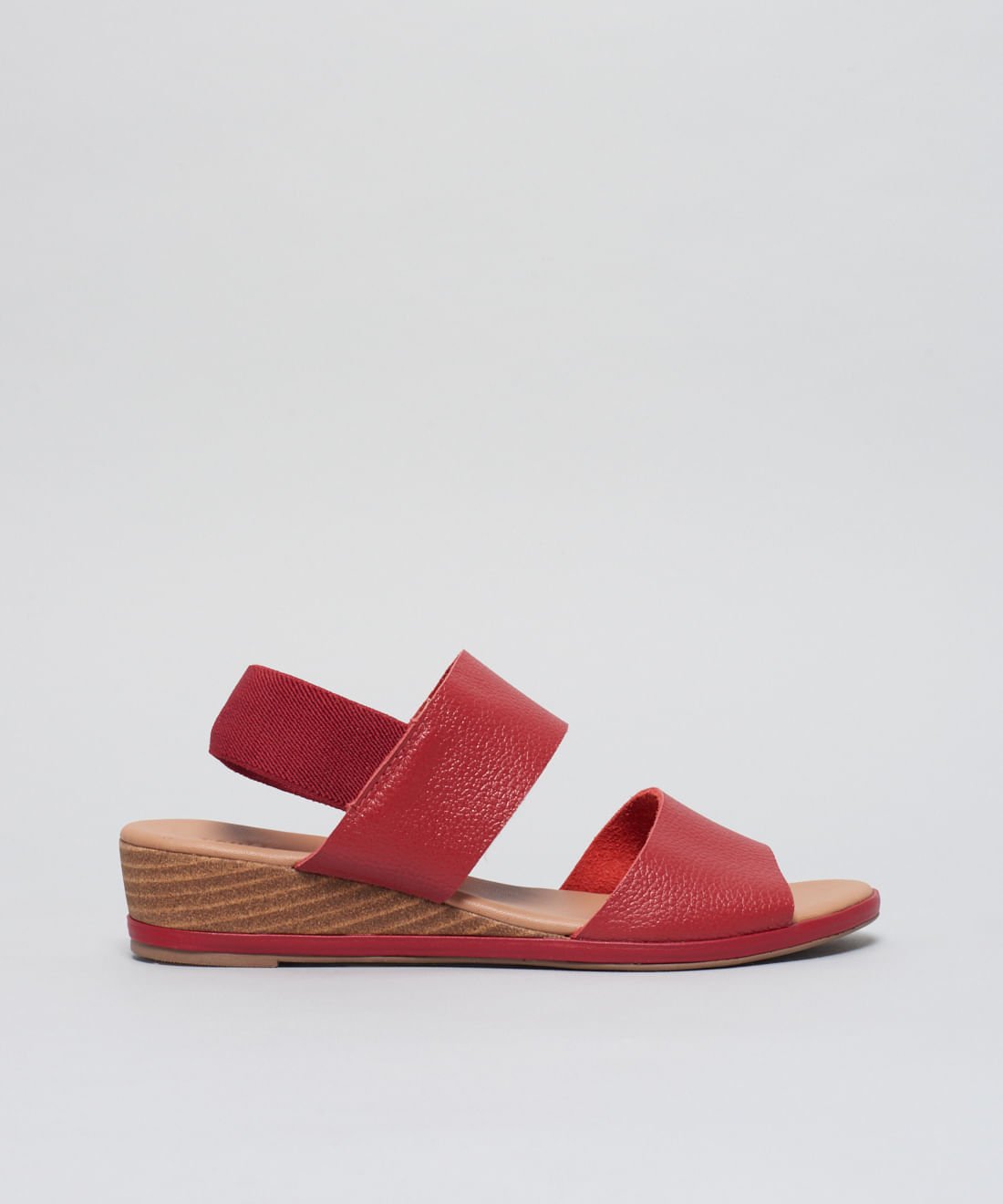 Anabela Couro Elastico Traseiro - Vermelho