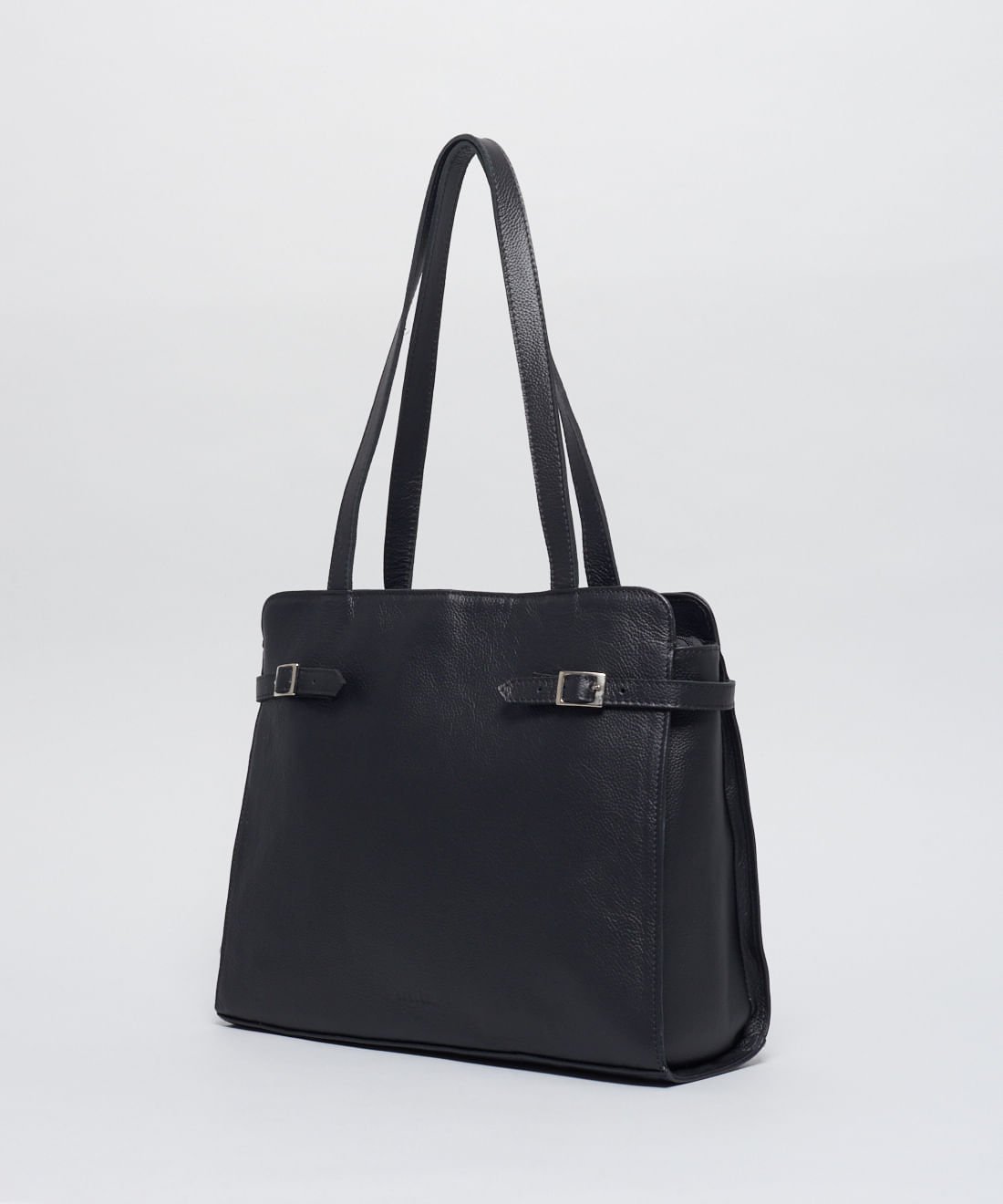 Bolsa g Couro Fivelas - Preto Preto 2