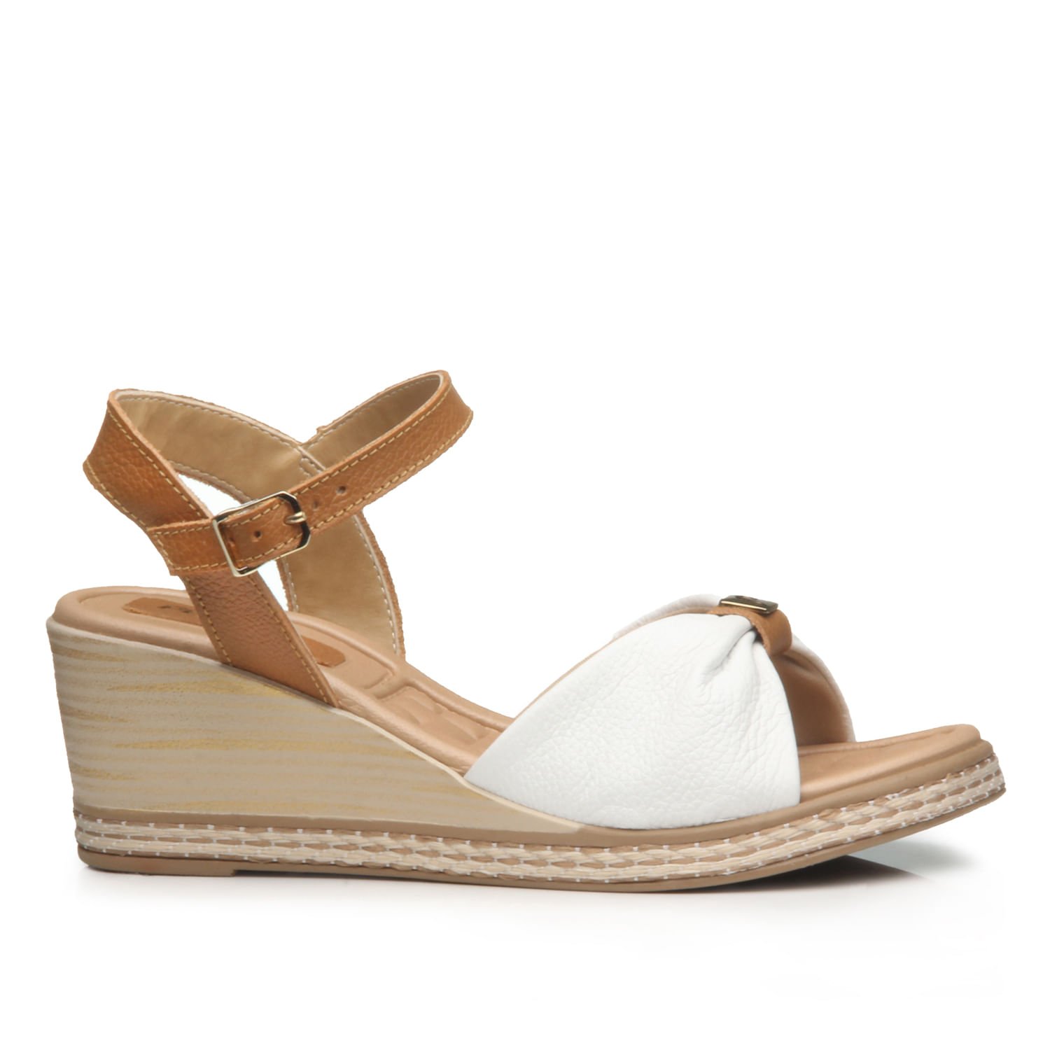 Sandália Anabela Pegada Feminina em Couro Branco 233906-01 Branco 1