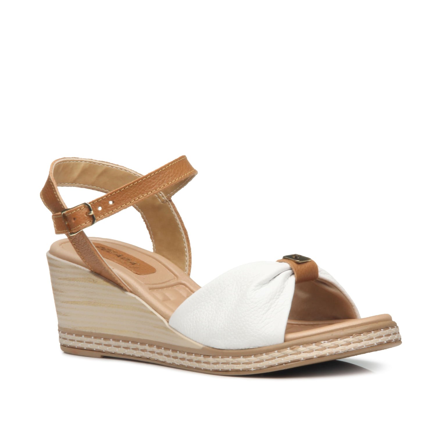 Sandália Anabela Pegada Feminina em Couro Branco 233906-01 Branco 3