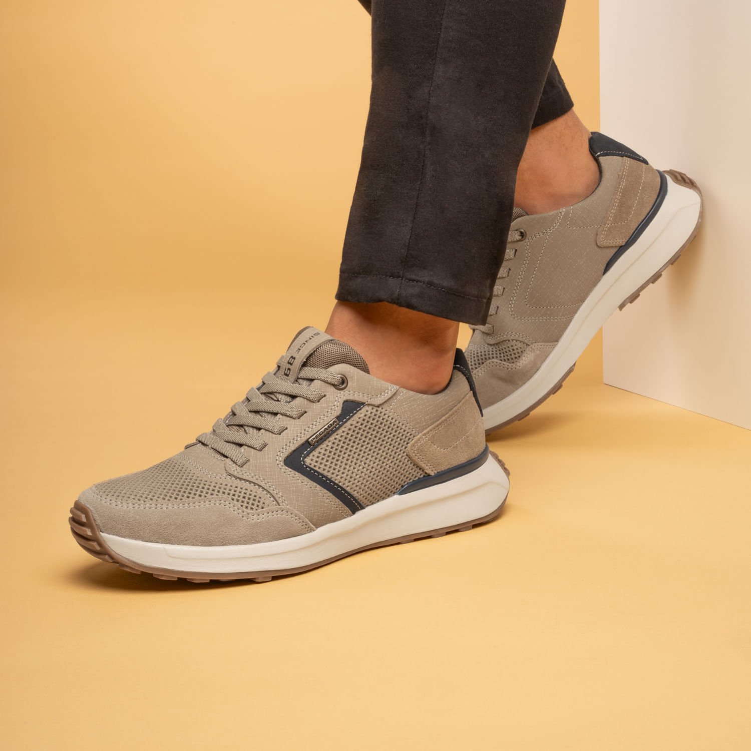 Tênis Casual Pegada Masculino em Couro Areia 110705-06 Bege 2