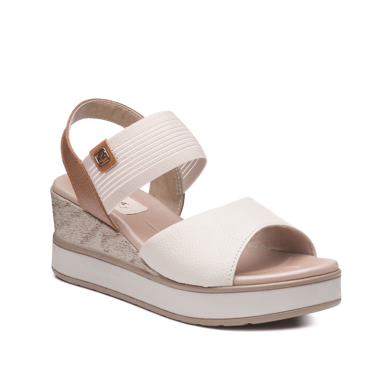 Sandália Anabela Pegada Feminina em Couro Off White 234202-02 Branco 2