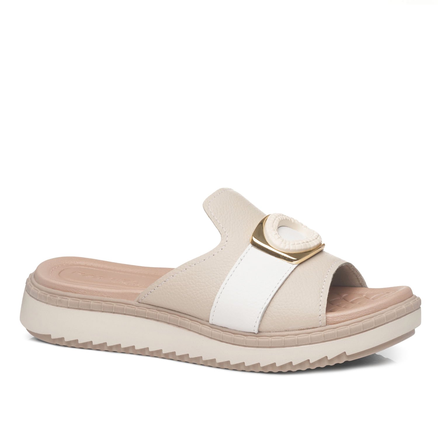Chinelo Pegada Feminino em Couro Off White 233667-02 Bege 1
