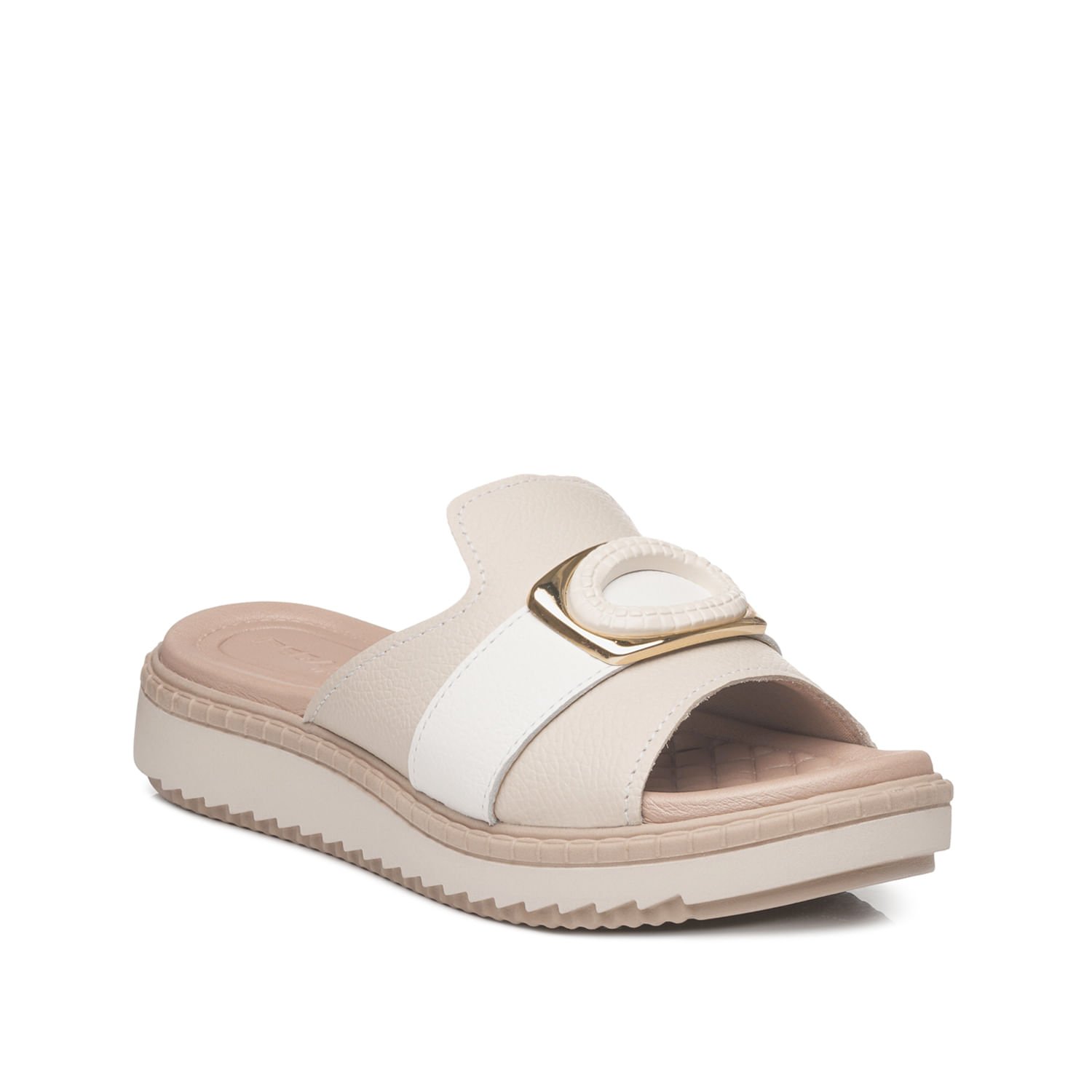 Chinelo Pegada Feminino em Couro Off White 233667-02 Bege 2
