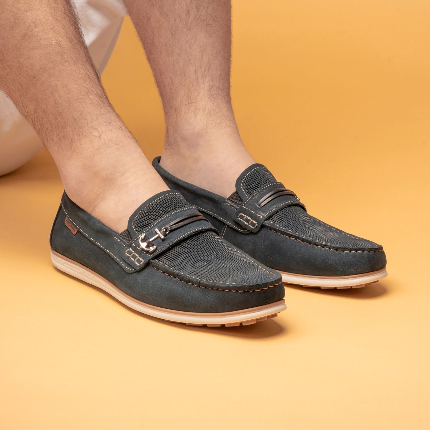 Mocassim Pegada Masculino em Couro Marinho 142007-05 Azul 2