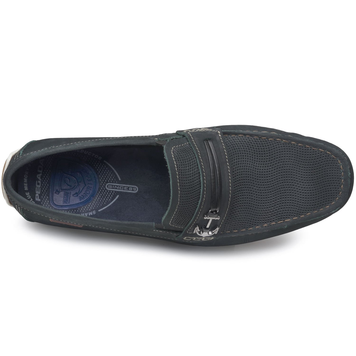 Mocassim Pegada Masculino em Couro Marinho 142007-05 Azul 7