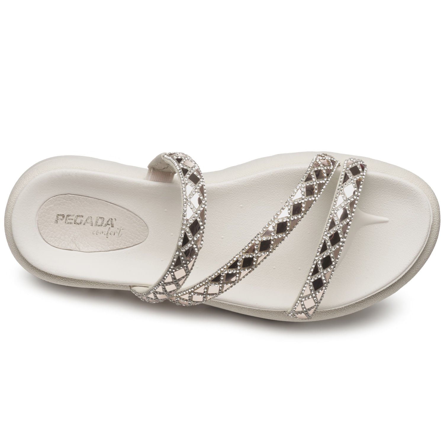 Chinelo Papete Pegada Feminina Branco com Tira Strass 234453-01 Branco 6