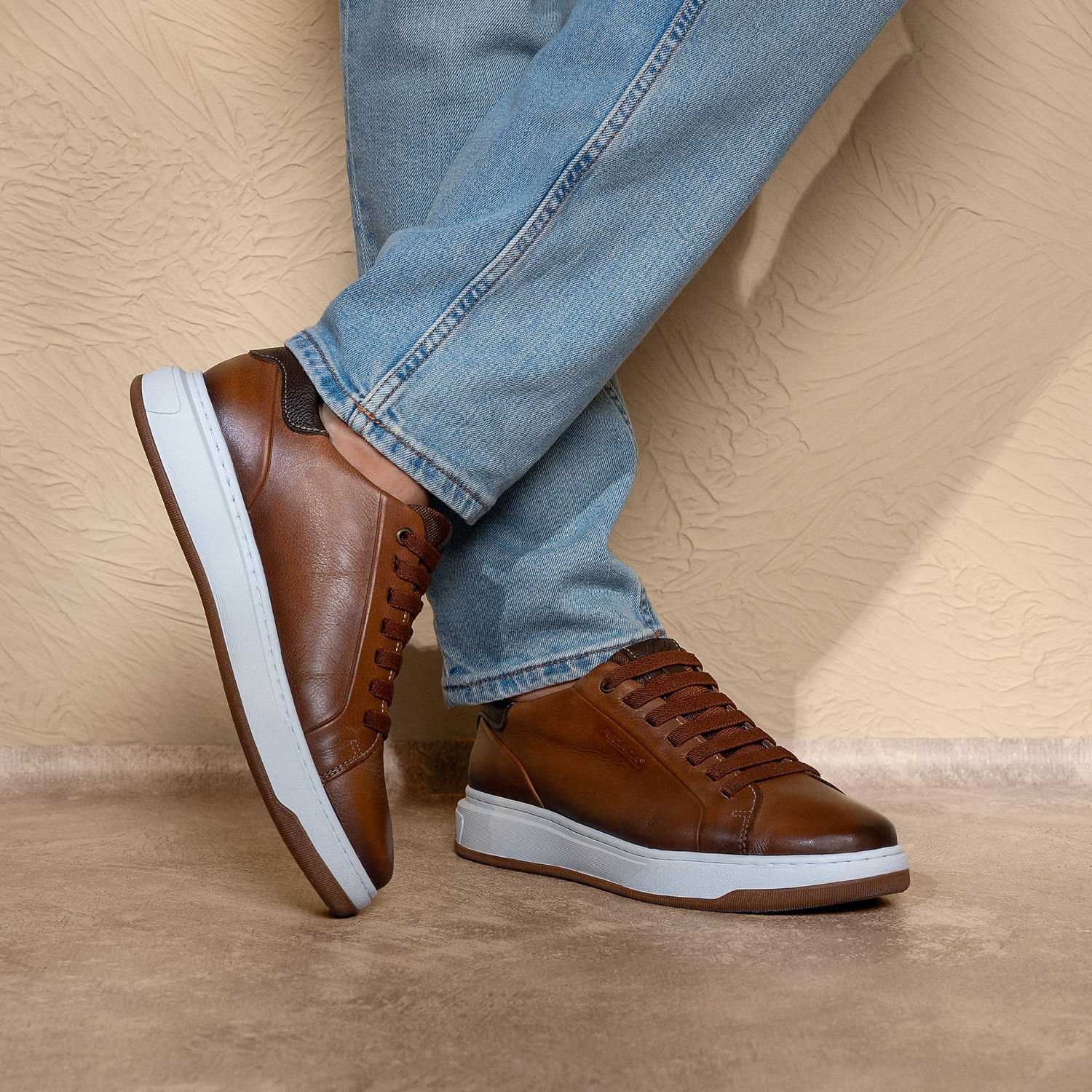 Tênis Casual Pegada Masculino em Couro Pinhão 111702-05 Marrom 2