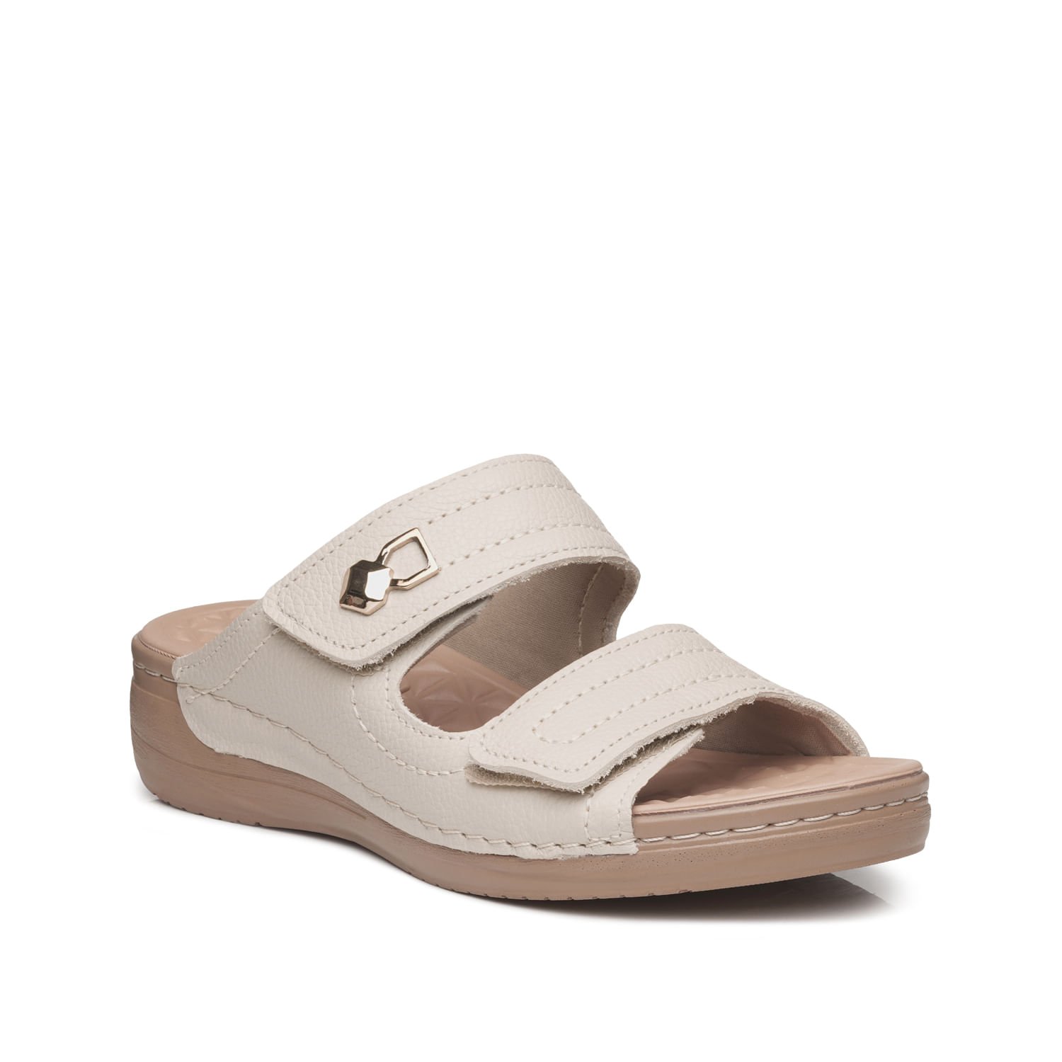 Chinelo Pegada Feminino em Couro Off White 233813-01 Bege 2