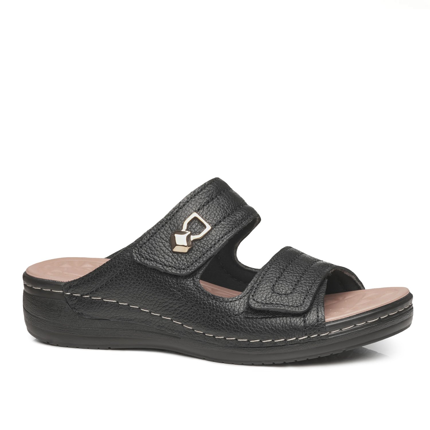 Chinelo Pegada Feminino em Couro Preto 233813-04