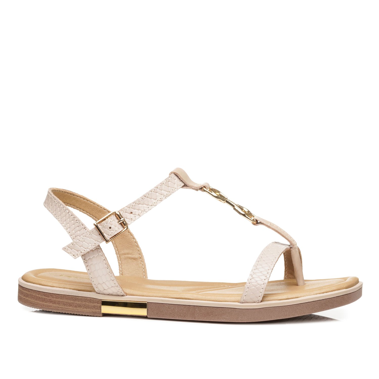 Sandália Pegada Feminina em Couro Creme 233553-02