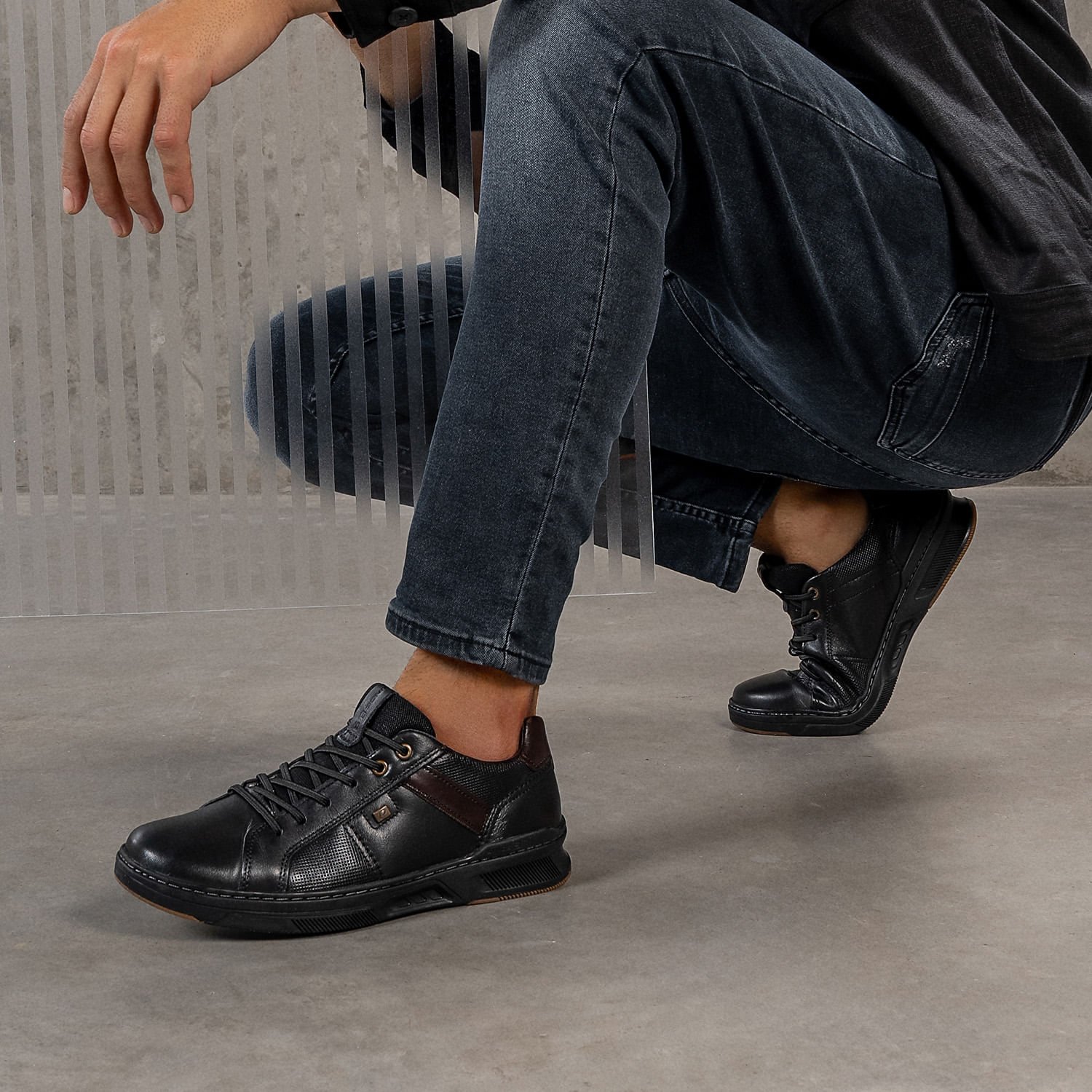 Sapatênis Pegada Masculino em Couro Preto 110605-04 Preto 2