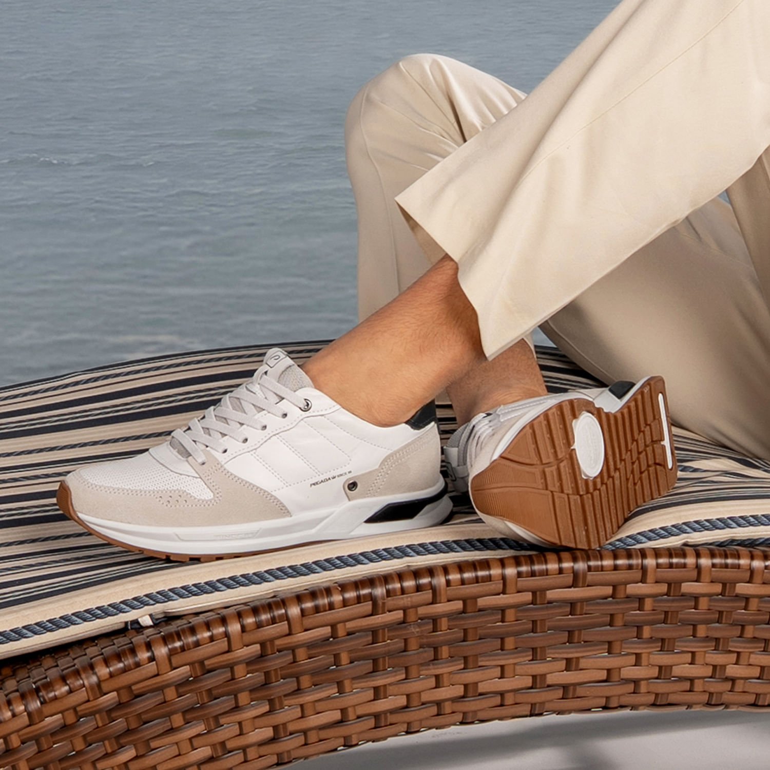 Sapatênis Pegada Masculino em Couro Branco 112103-01 Branco/Cinza/Azul 2