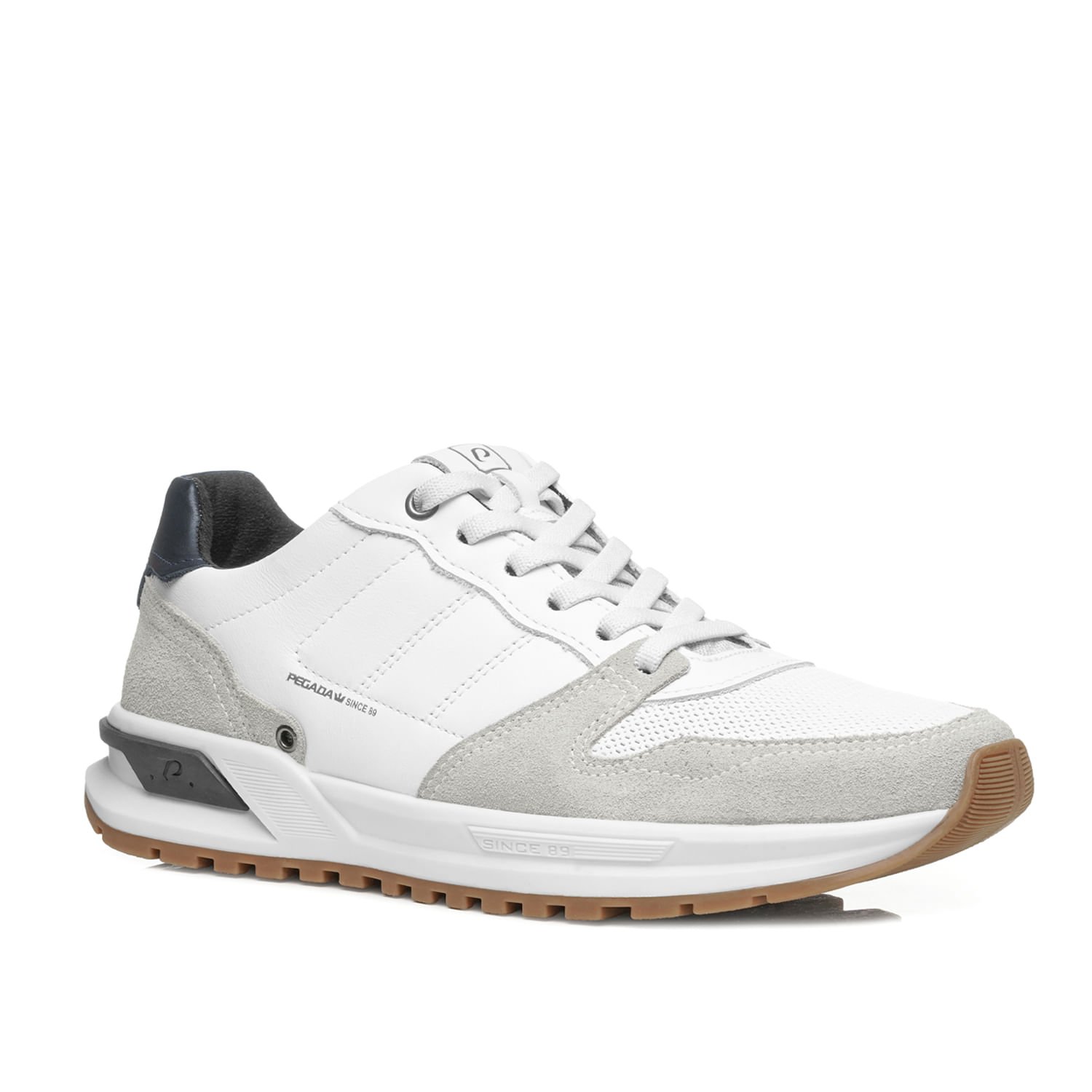 Sapatênis Pegada Masculino em Couro Branco 112103-01 Branco/Cinza/Azul 3