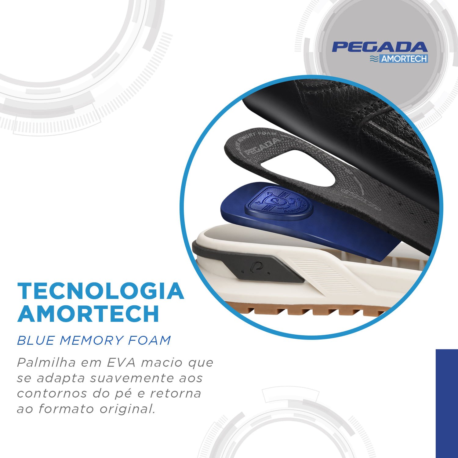 Sapatênis Pegada Masculino em Couro Branco 112103-01 Branco/Cinza/Azul 5