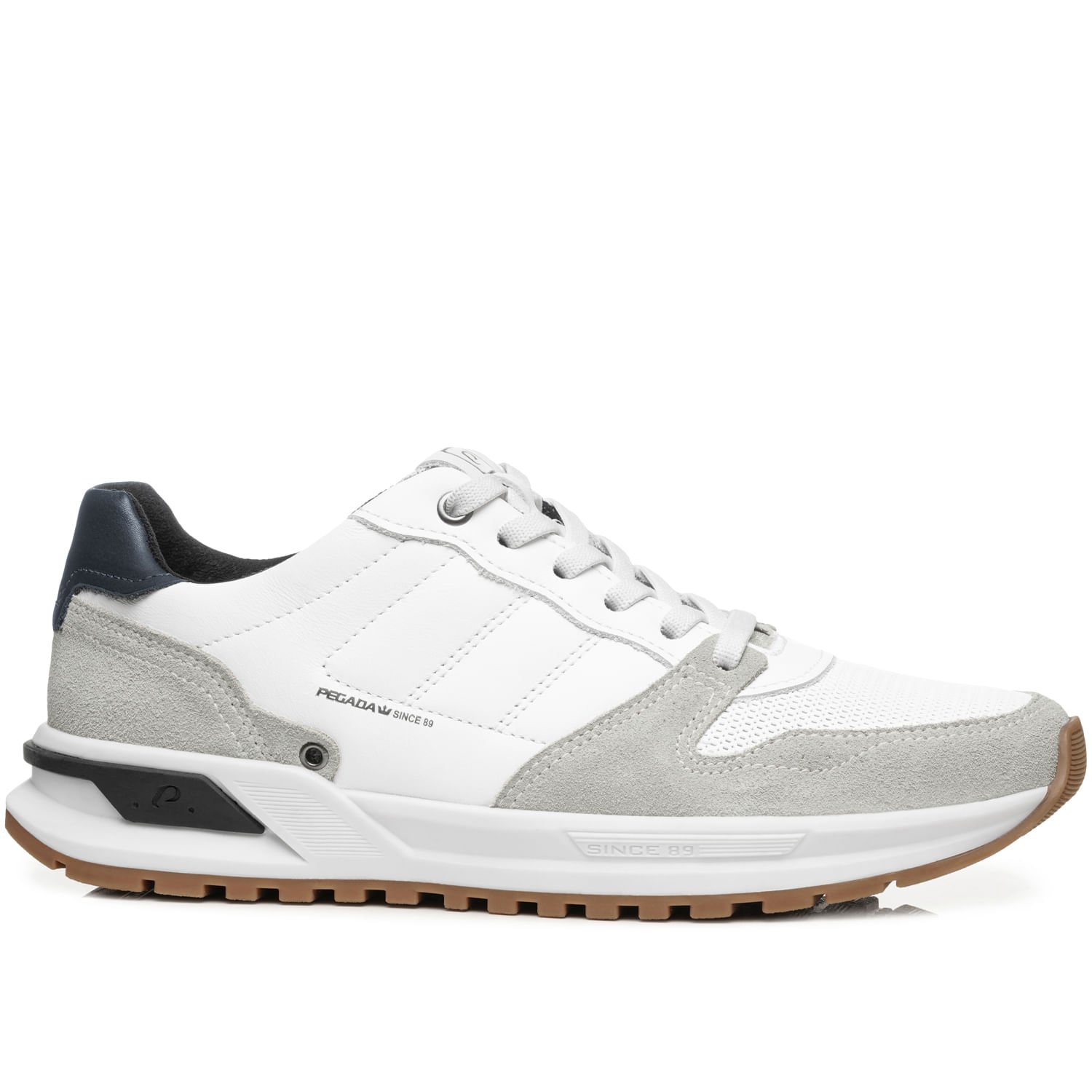 Sapatênis Pegada Masculino em Couro Branco 112103-01 Branco/Cinza/Azul 1
