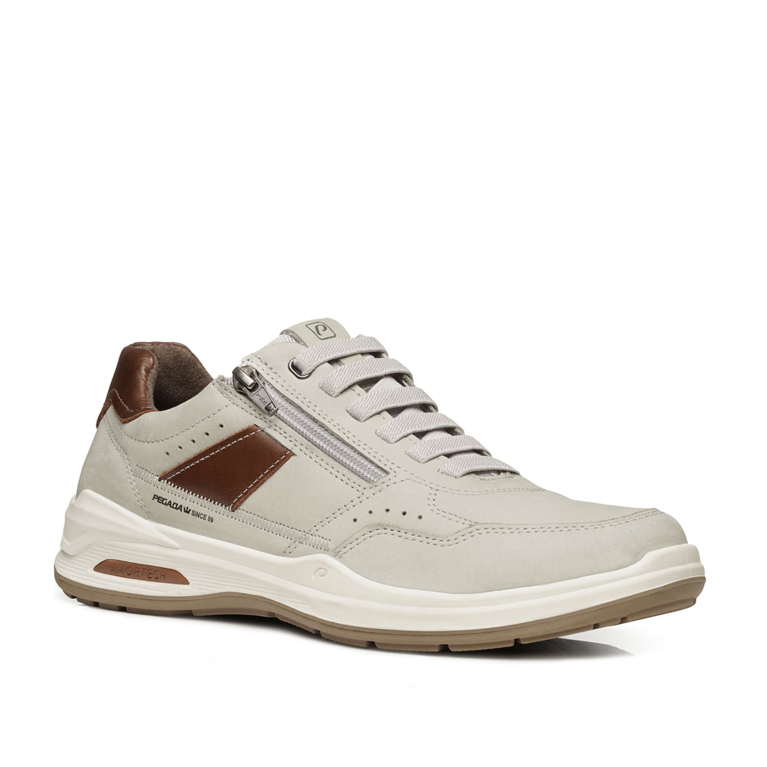 Sapatênis Pegada Masculino em Couro Gelo 110507-07 Gelo/Marrom 2