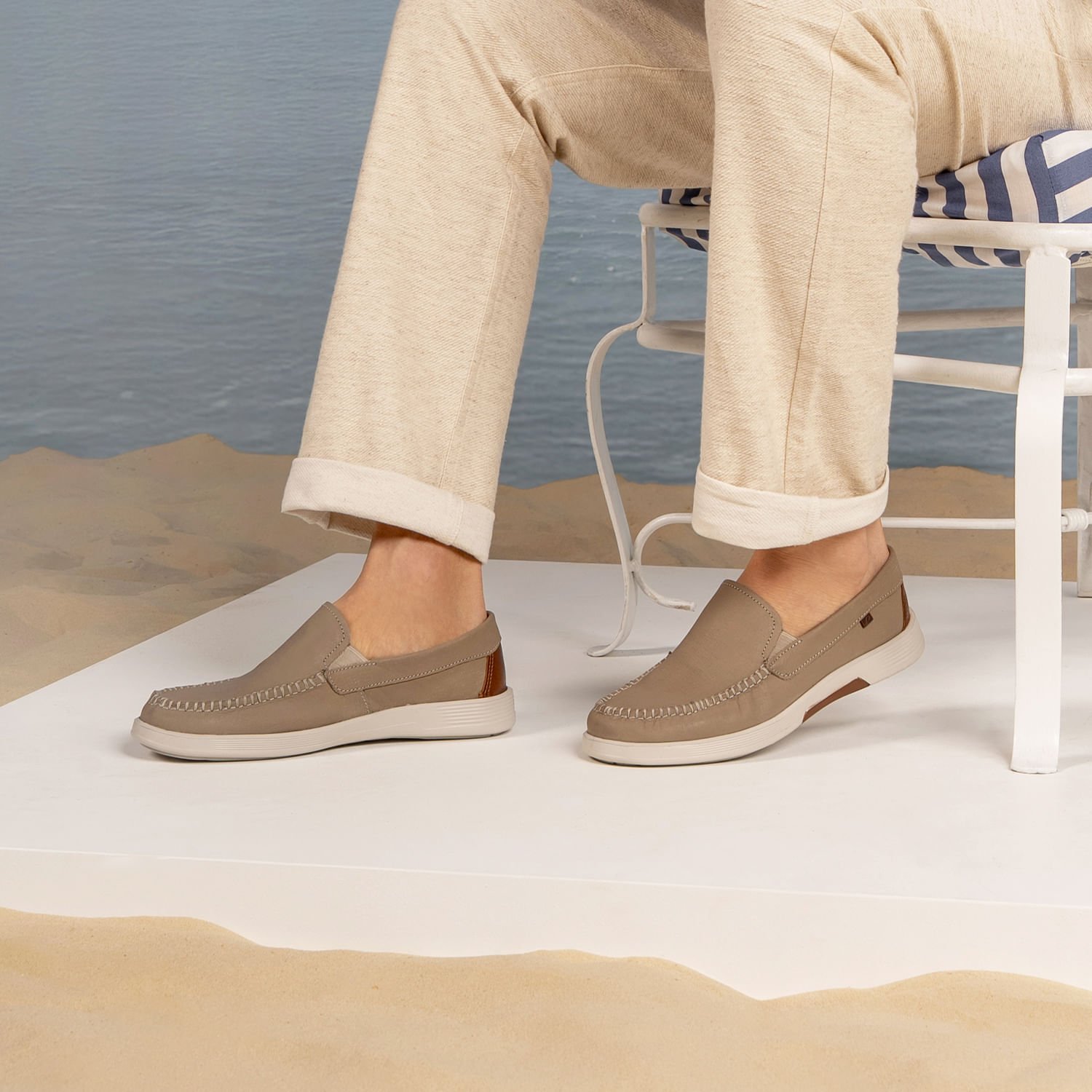 Mocassim Pegada Masculino em Couro Areia 142304-06 Areia 2