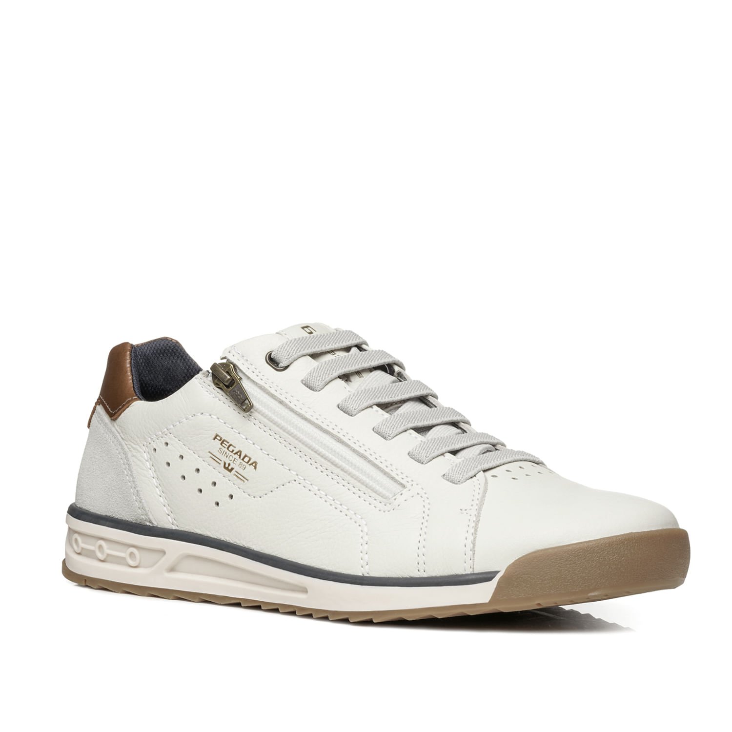 Sapatênis Pegada Masculino em Couro Milk 112503-05 Milk/Marrom 3