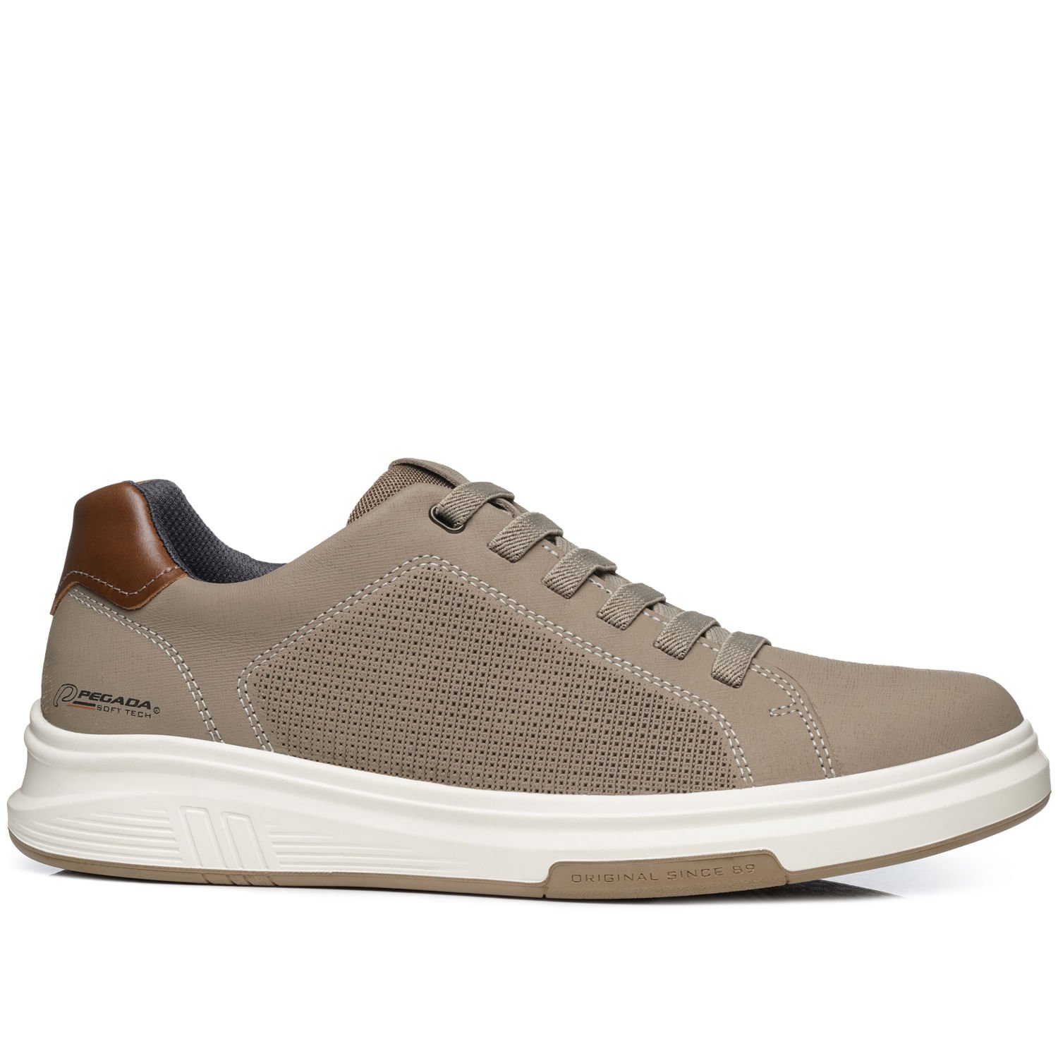 Tênis Casual Pegada Masculino em Couro Areia 112301-02