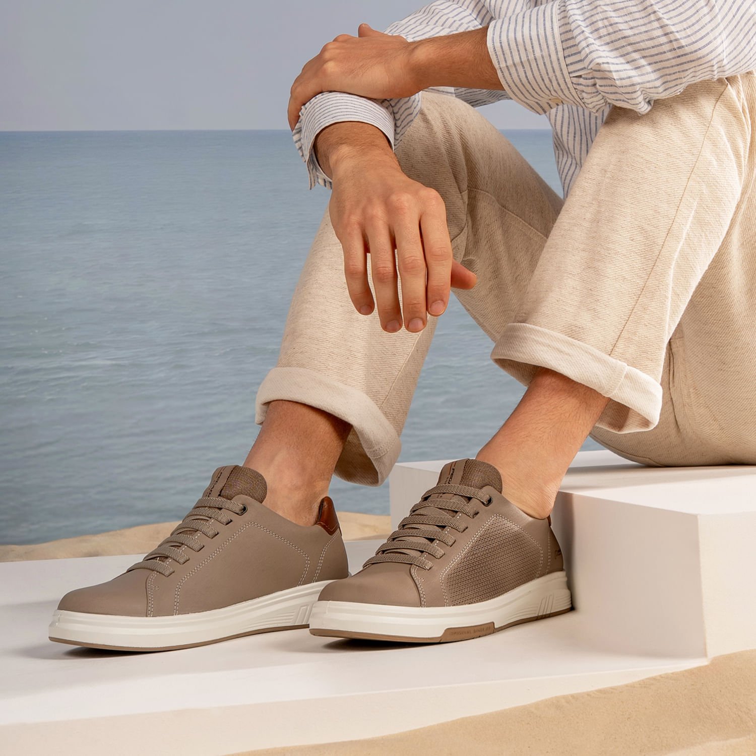 Tênis Casual Pegada Masculino em Couro Areia 112301-02 Areia 2