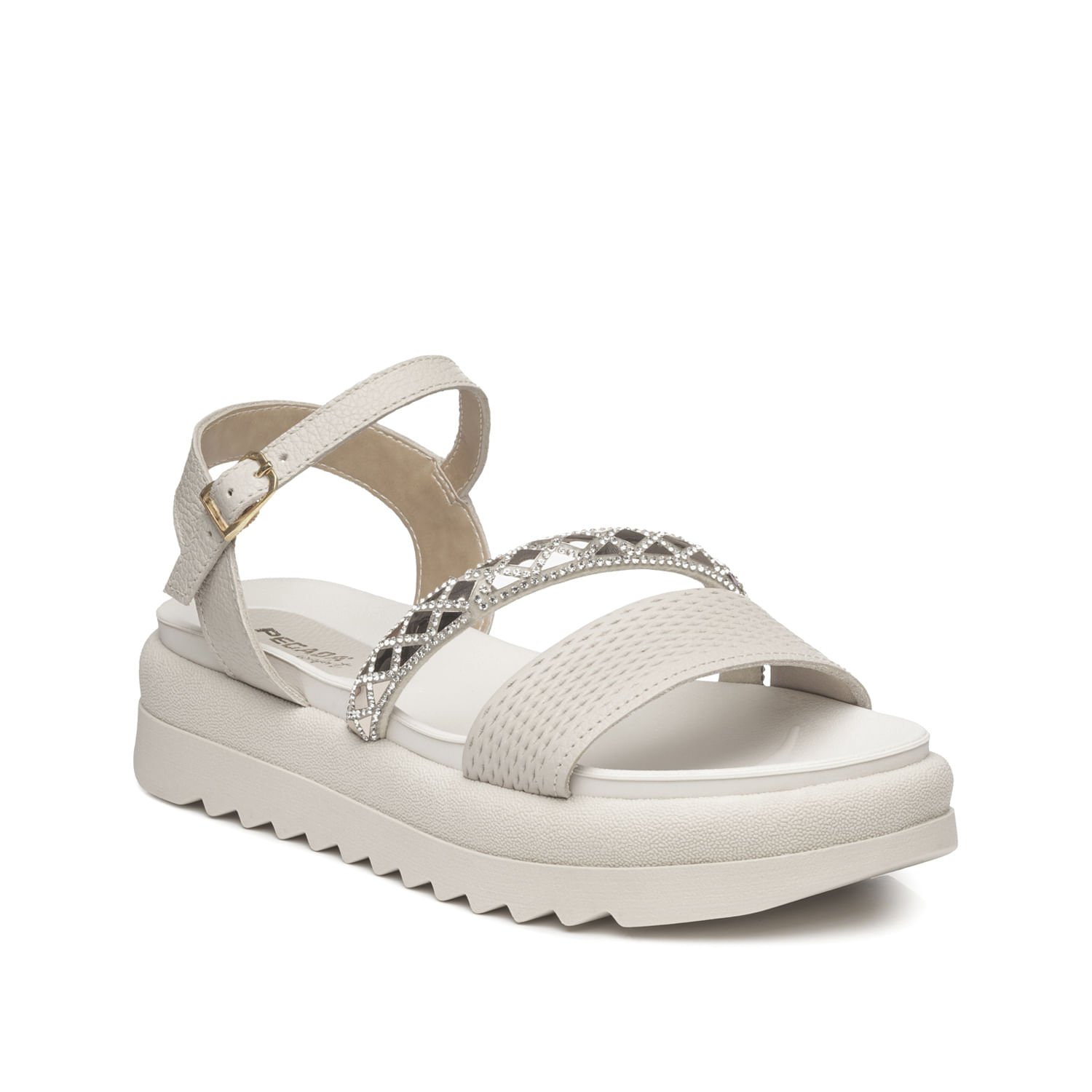 Sandália Pegada Feminina em Couro Off White 234406-01 Branco/Prata 2
