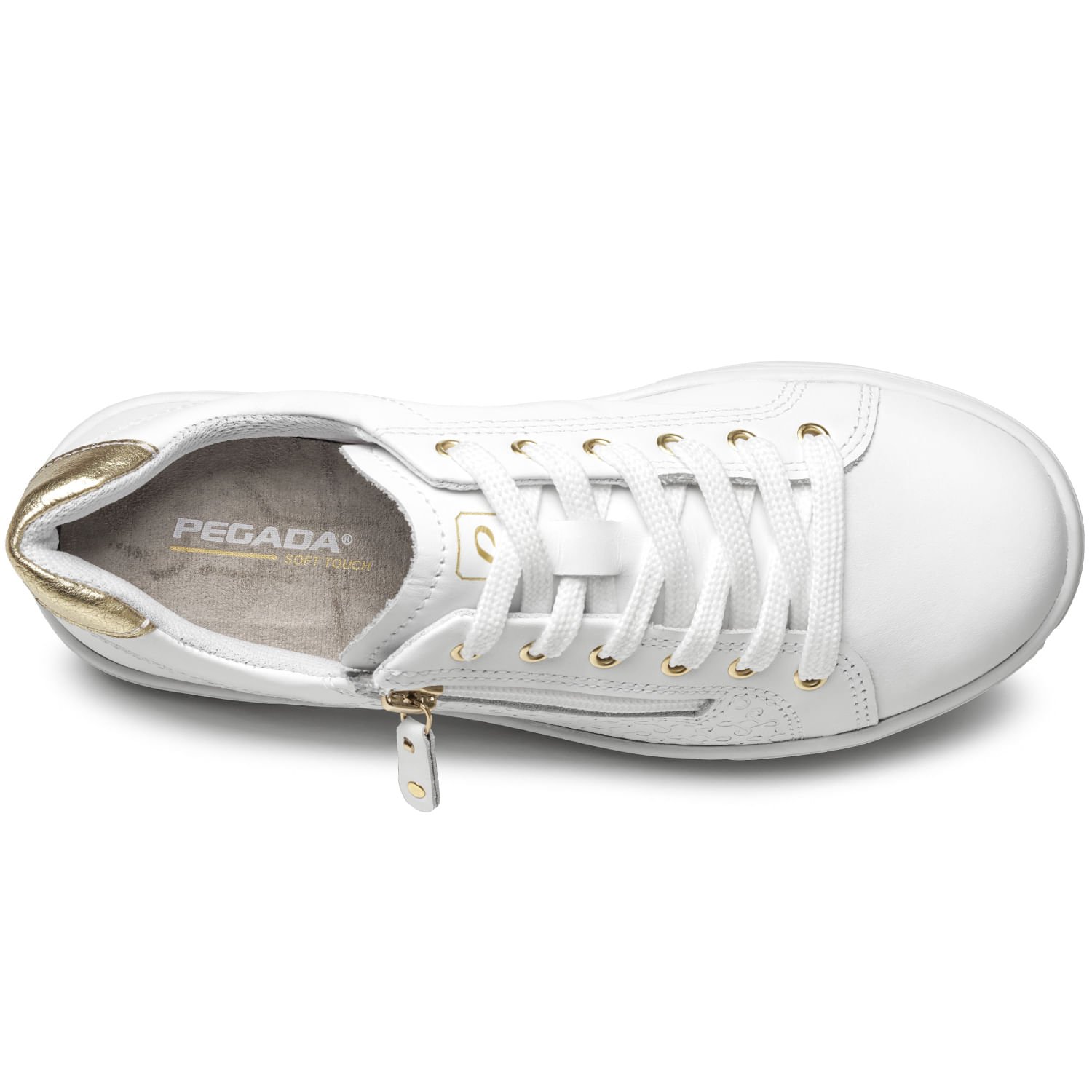 Tênis Pegada Feminino em Couro Branco 211163-01 Branco/Dourado 4
