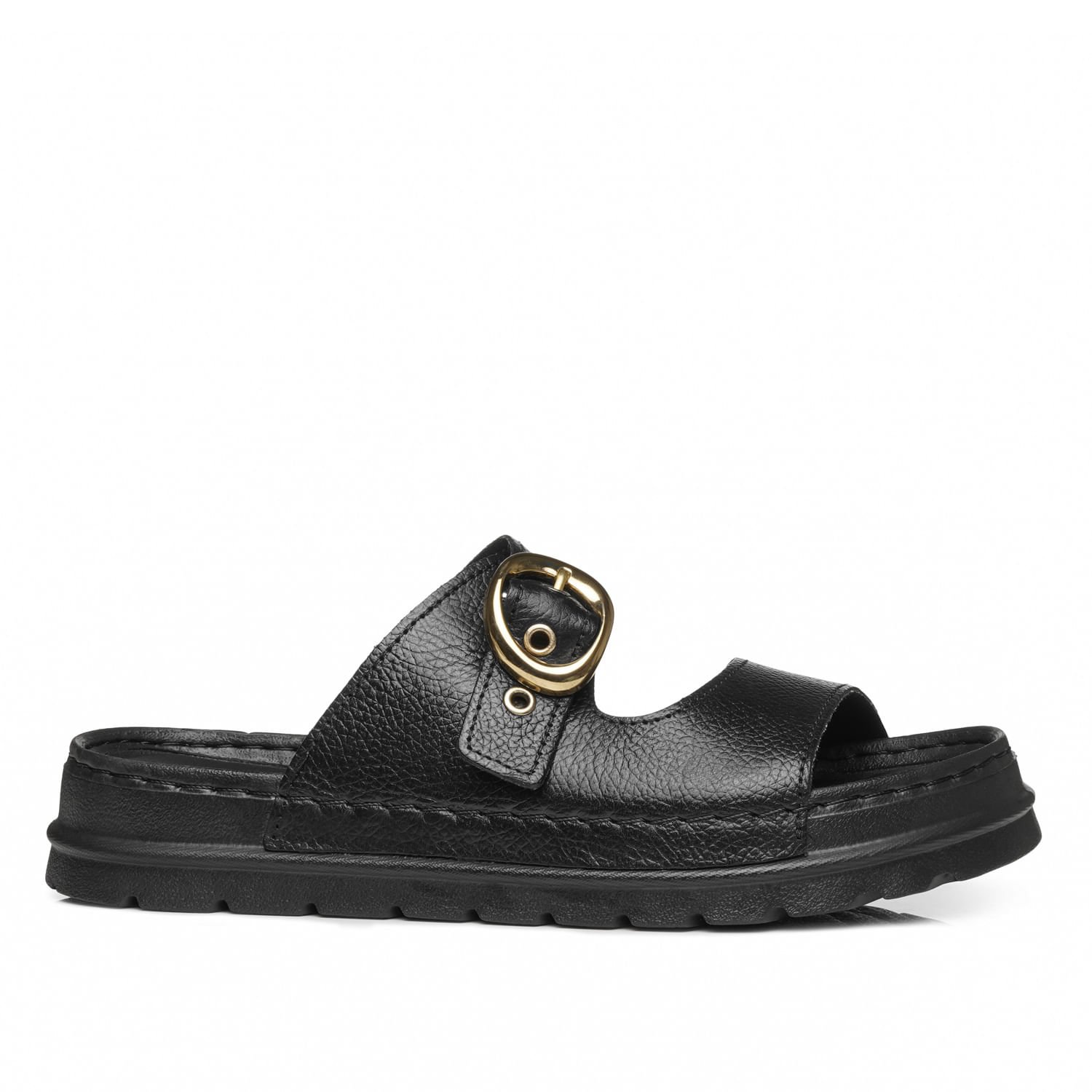 Chinelo Pegada Feminino em Couro Preto 234701-03