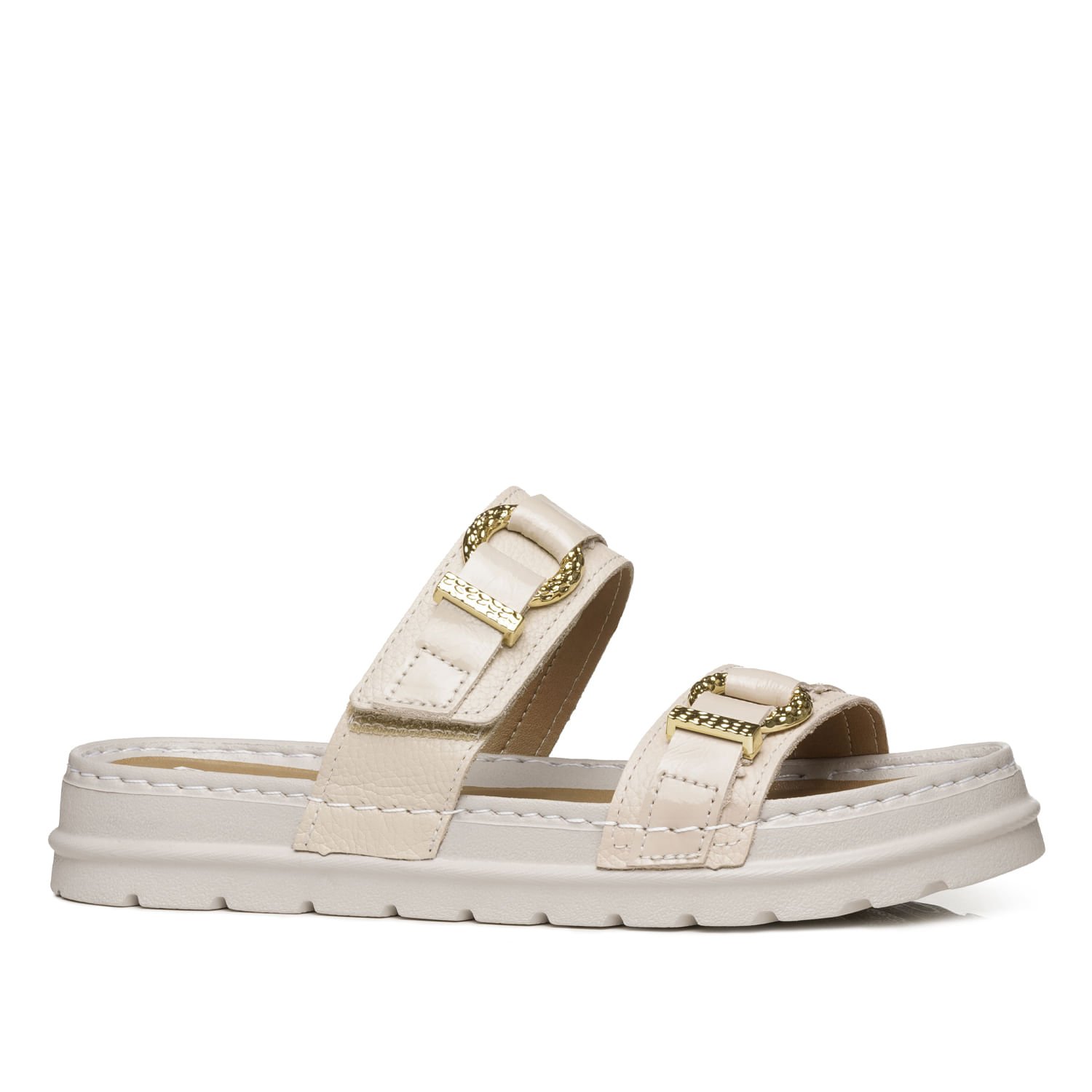 Chinelo Pegada Feminino em Couro Off White 234703-01 Bege 1