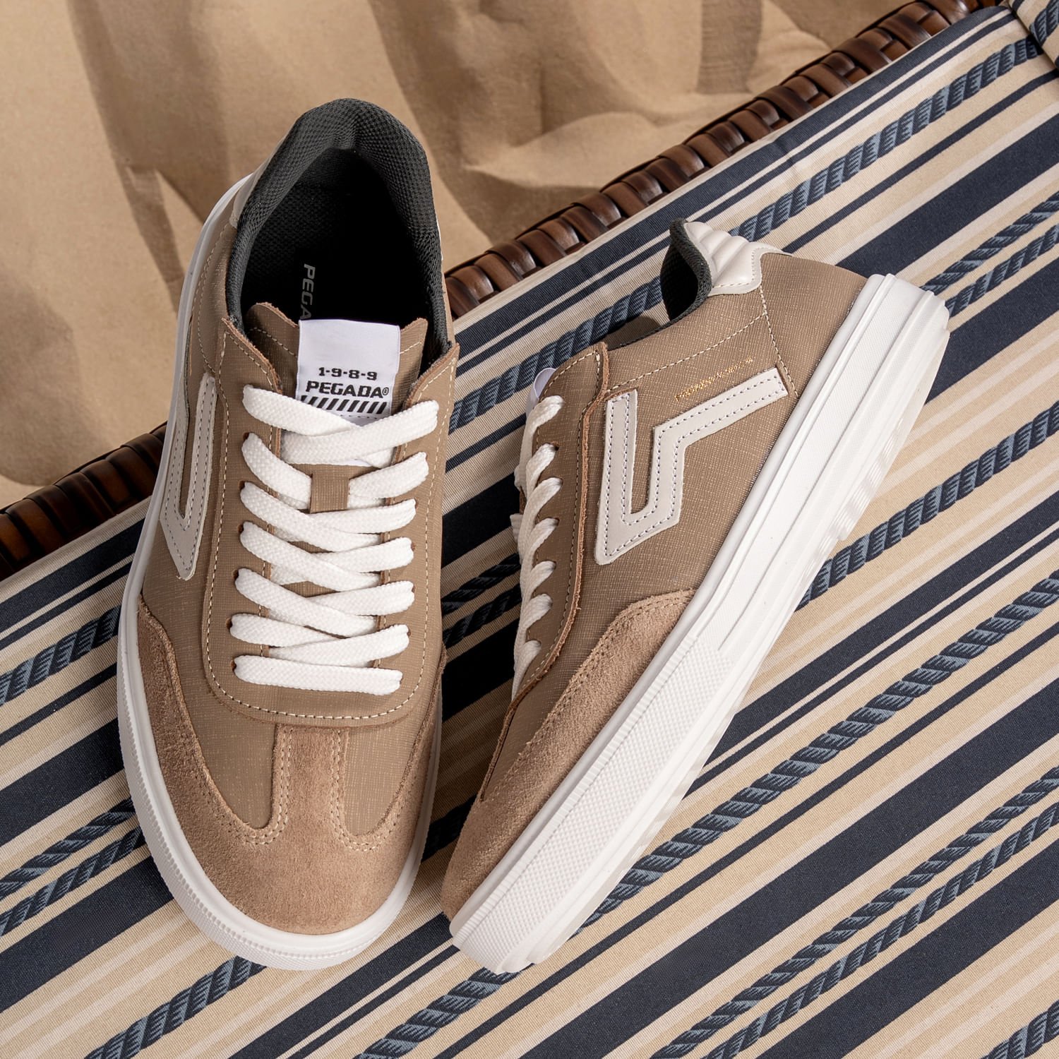 Tenis Casual Pegada Masculino em Couro Areia 111507-09 Bege 2