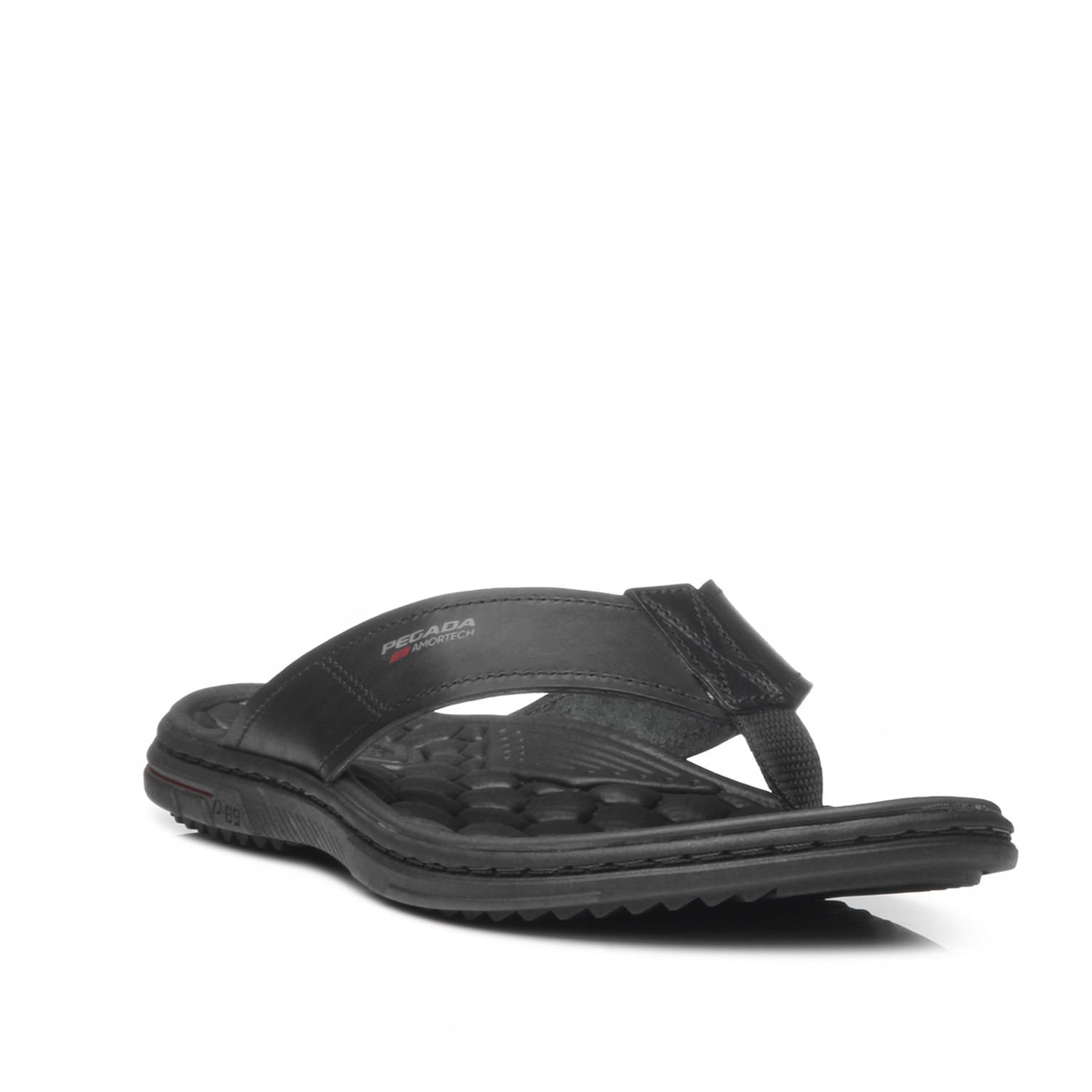 Chinelo Pegada Masculino Plus Size em Couro Preto 533301-03 Preto 2