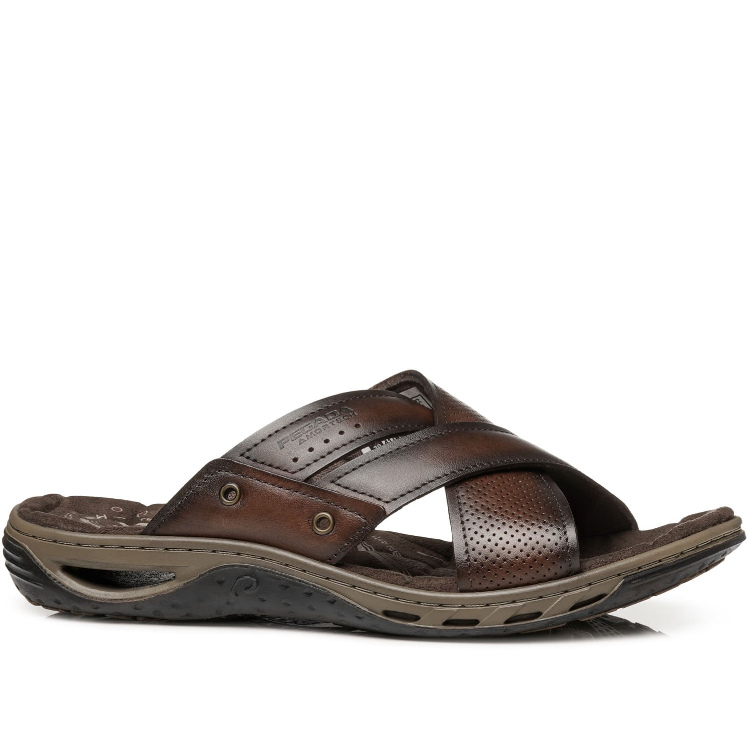 Chinelo Pegada Masculino em Couro Pinhão 131675-01