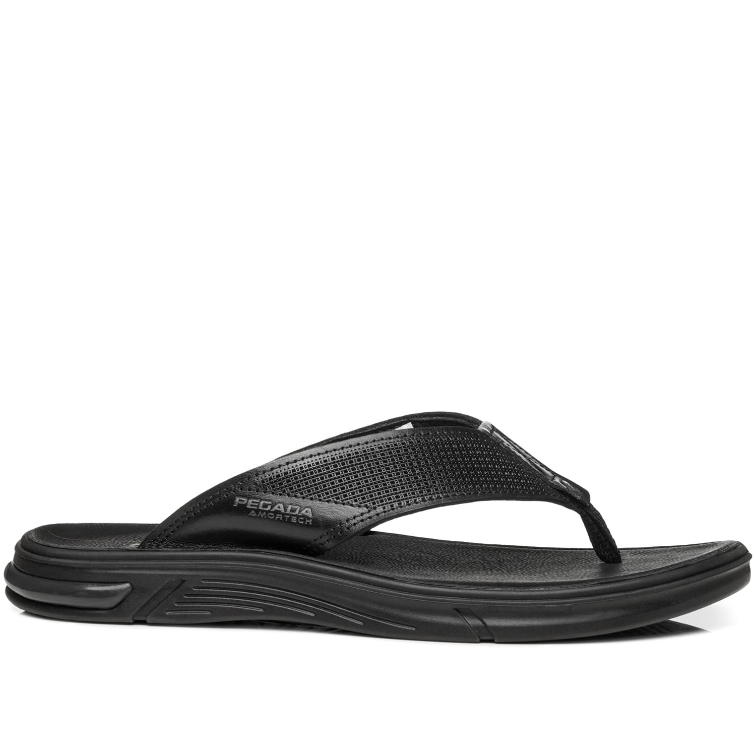 Chinelo Pegada Masculino em Couro Preto 134403-03