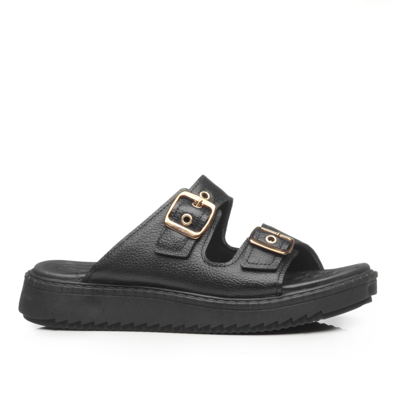 Chinelo Pegada Feminino em Couro Preto 233662-06