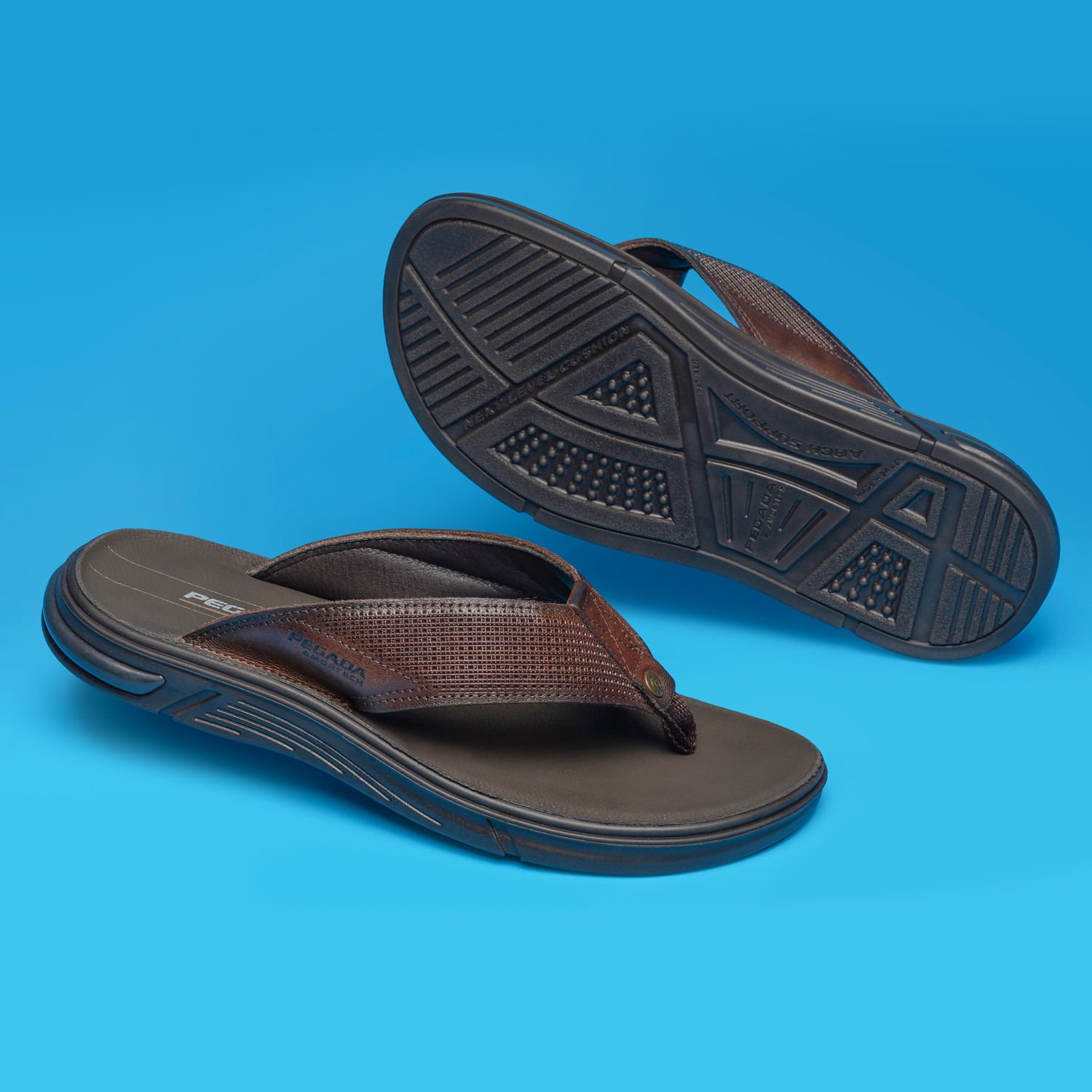 Chinelo Pegada Masculino em Couro Pinhão 134403-01 Marrom 2