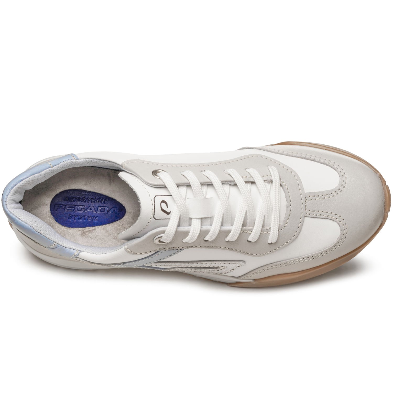 Tênis Pegada Feminino em Couro Branco 213001-03 Branco/Cinza/Azul 7