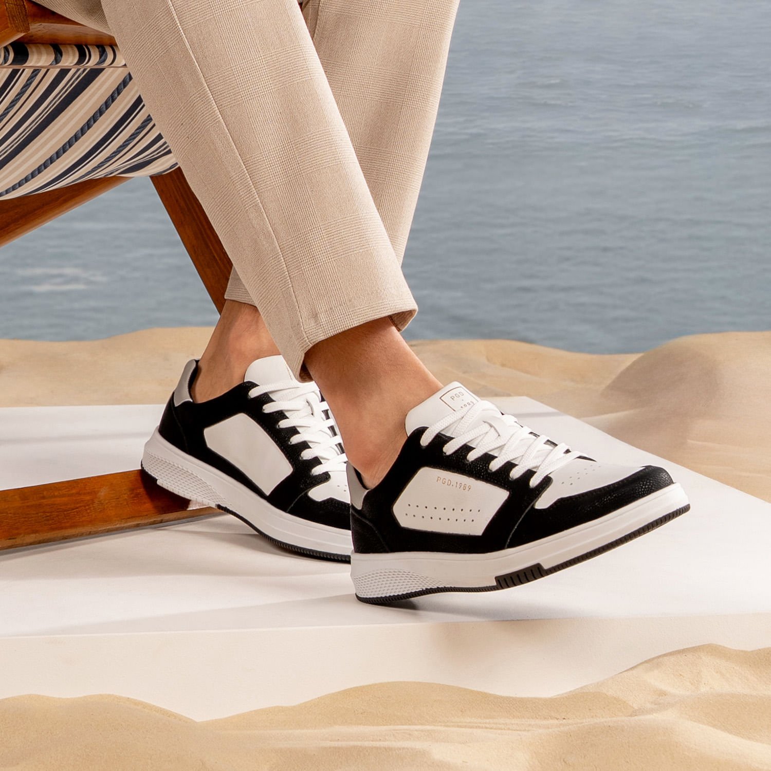 Sapatênis Pegada Masculino em Microfibra Branco 172403-02 Branco/Preto 2