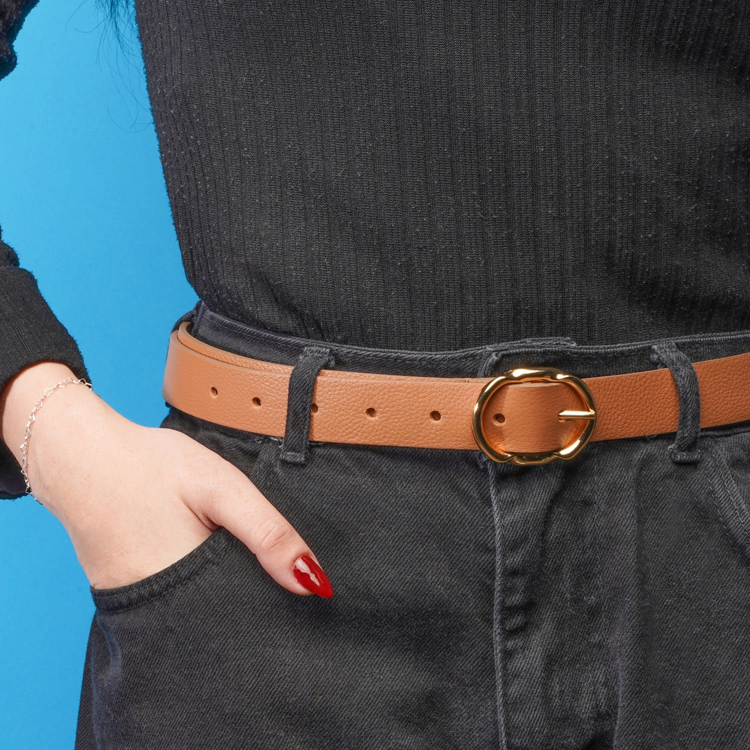 Cinto Pegada Feminino em Couro Caramelo CI001212-02 Bege 2