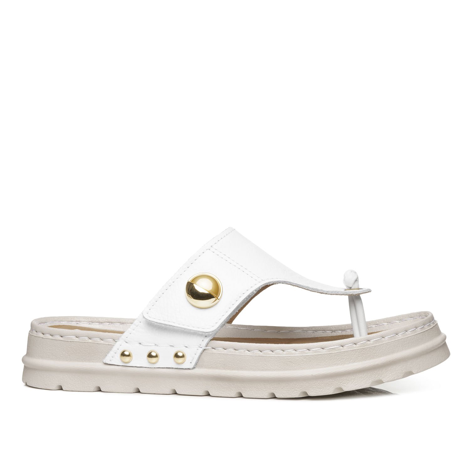 Chinelo Pegada Feminino em Couro Branco 234702-01